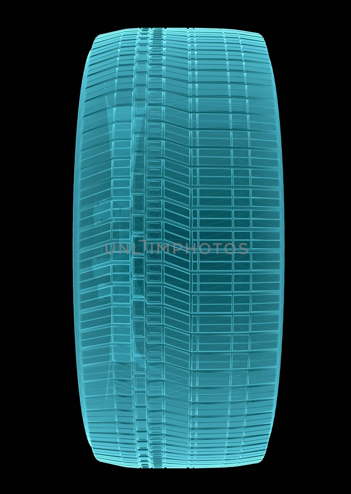 X-Ray Image Of Car Wheel, Isolated on Black Background. 3D Rendering