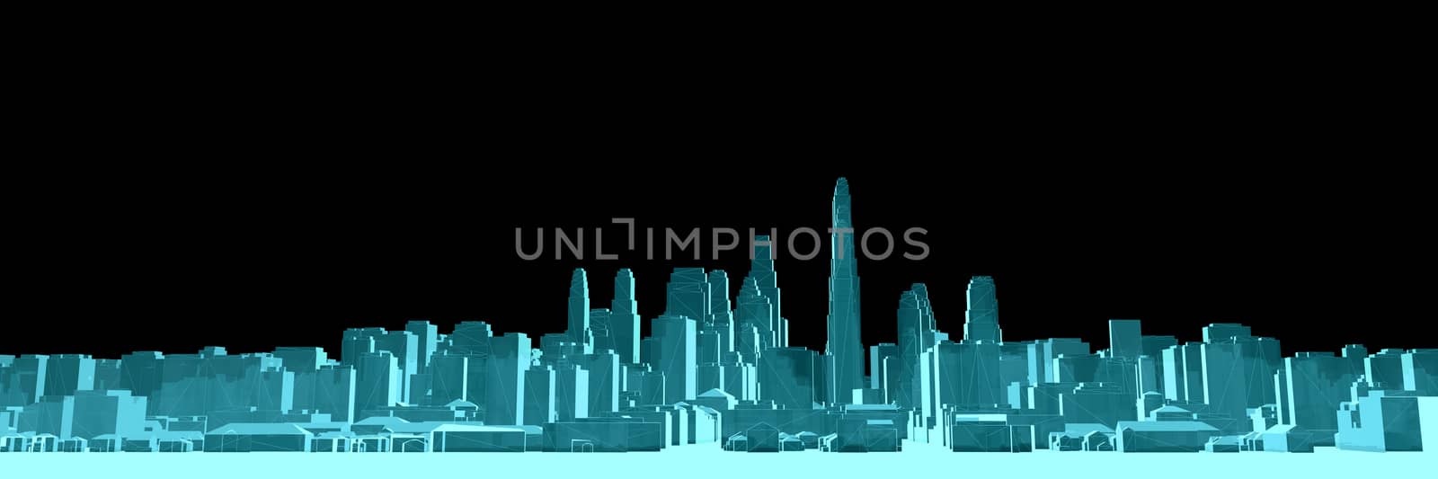 X-Ray Image Of Modern City on Black. 3D rendering