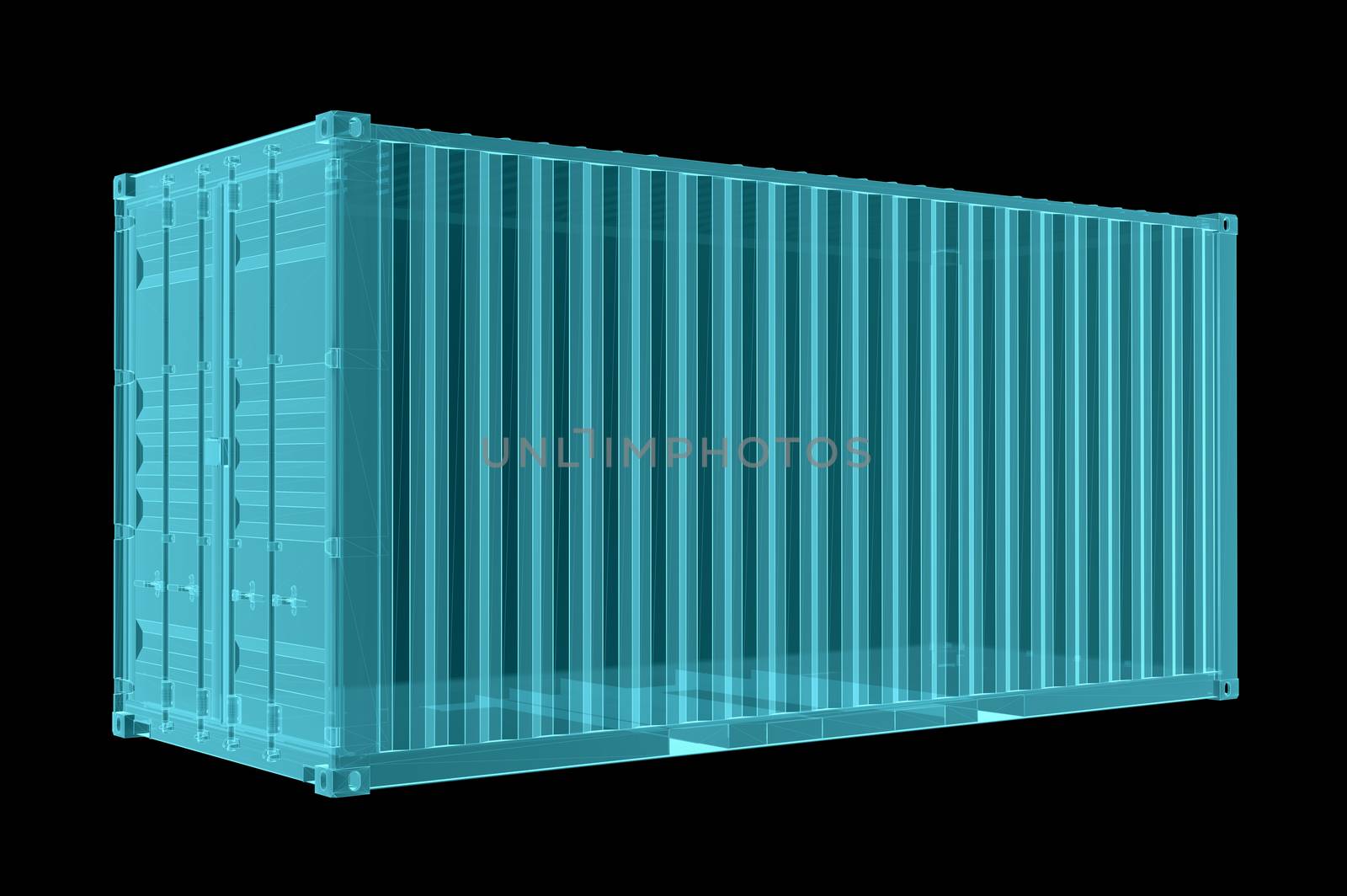 Shipping container. X-ray image, isolated on black. 3D Illustration