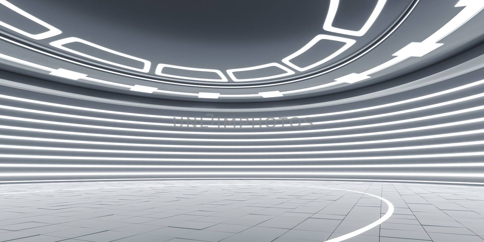 Empty futuristic interior with glossy walls and floor. 3d illustration