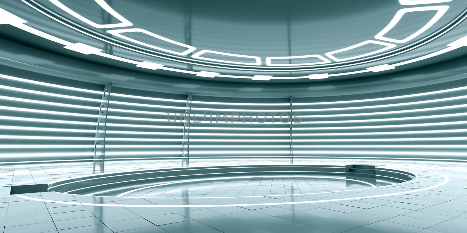Futuristic empty stage. 3d rendering by cherezoff