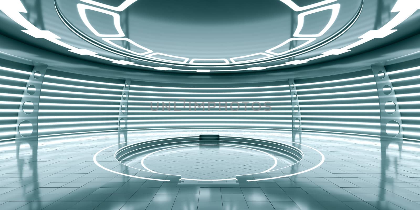 Abstract empty glowing futuristic space station. An empty space for your content. 3D Rendering