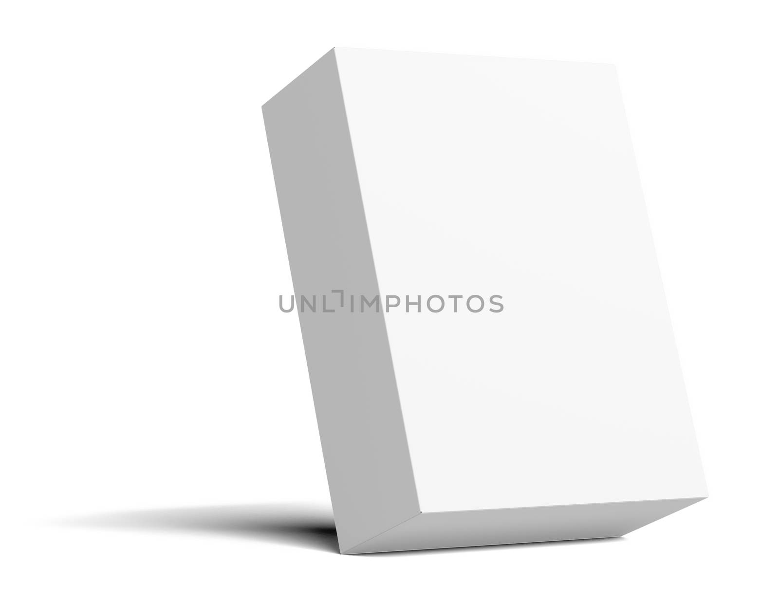 White Blank packaging cardboard box is tilted. Isolated on white background. 3D illustration