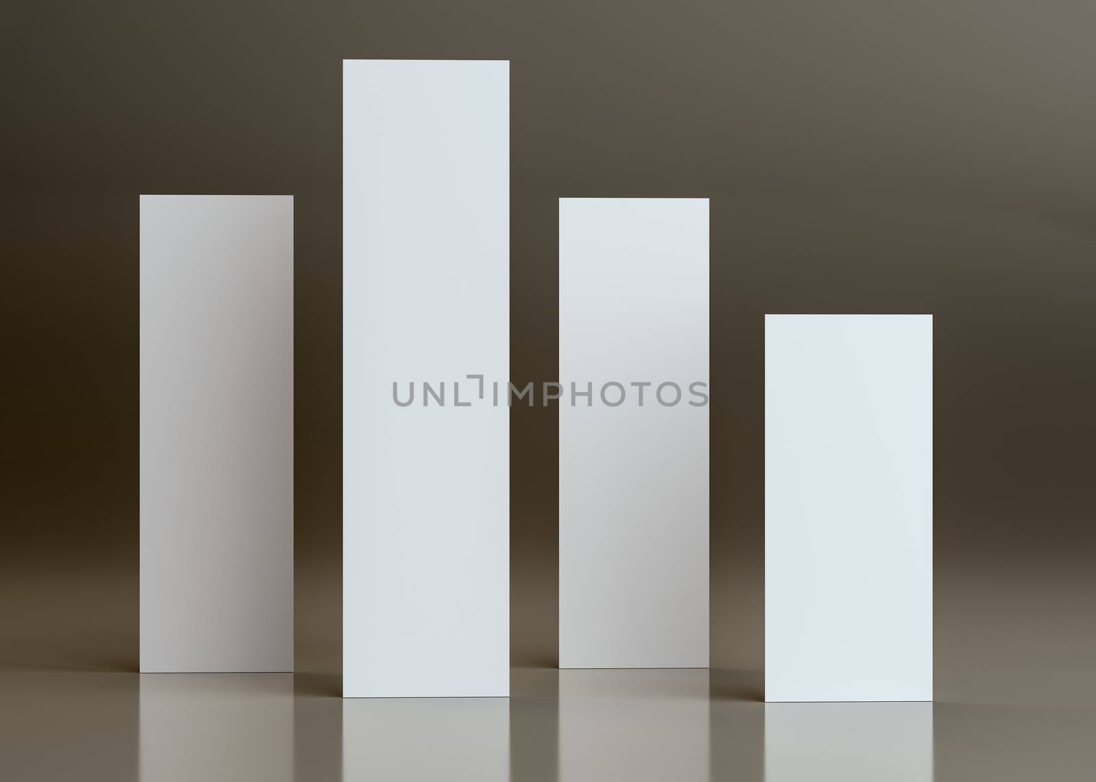 Infographic design template. 3D Illustration. Four white planes on dark glossy background