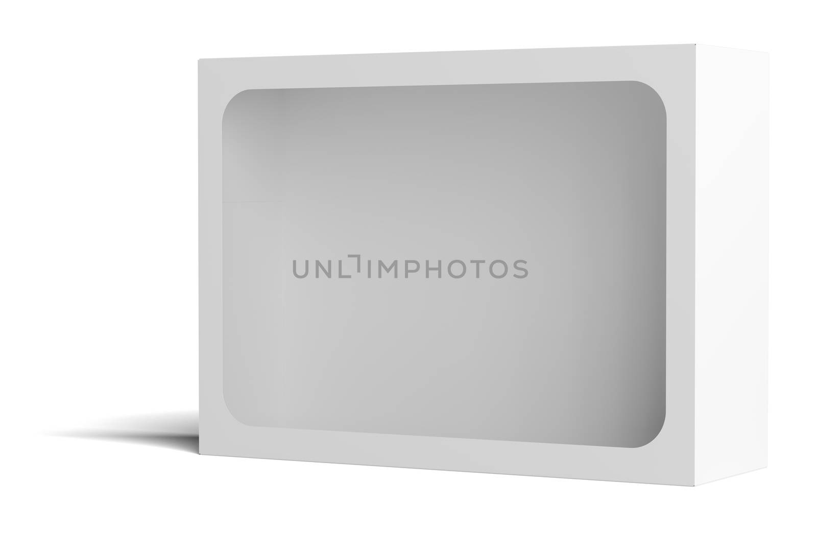 White empty packing cardboard box with a cutout in the middle. Isolated on white background. 3D illustration