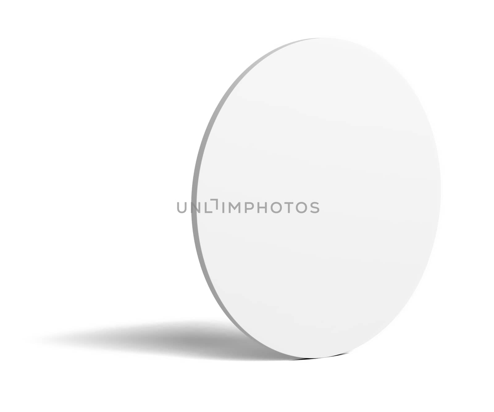 White round blank card on white background. Isolated, 3d rendering. Template for your design