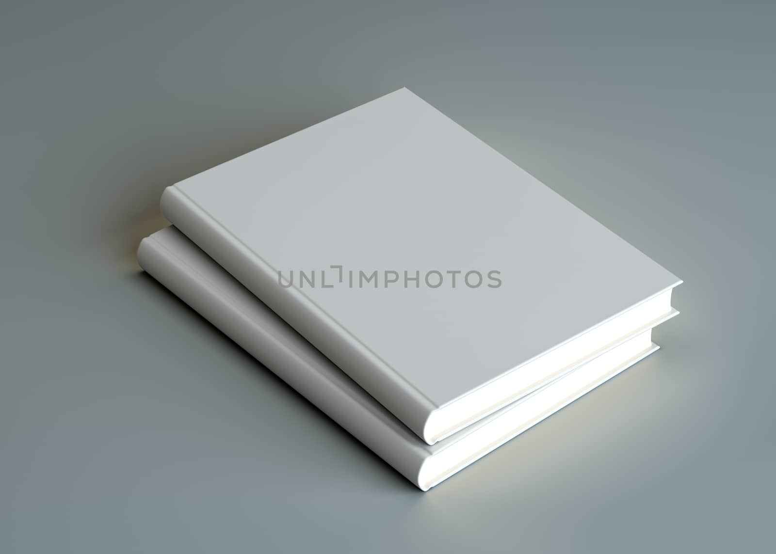 Two closed white empty books lie on a dark background. The pages are glowing. The concept of learning or advertising publications. 3d illustration