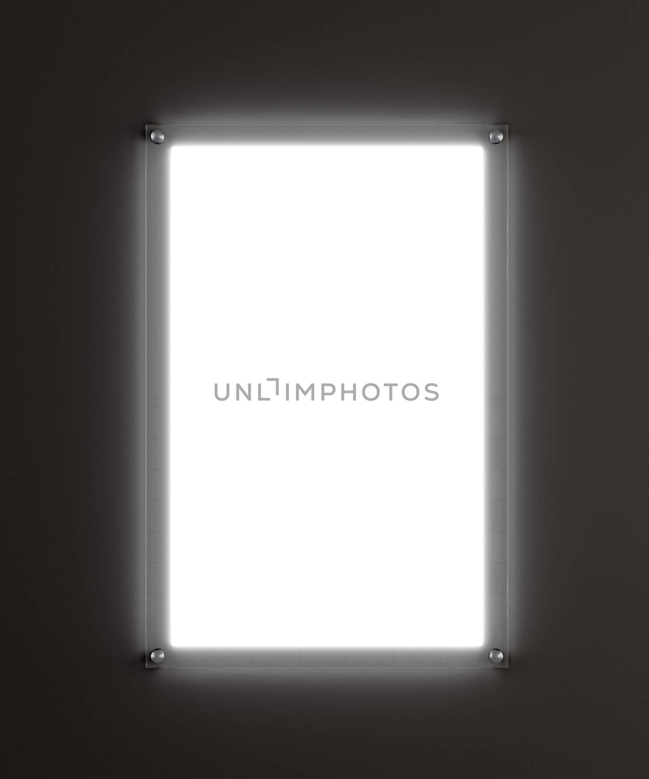 Rectangular advertising lightbox. Empty white screen. Dark gray background. 3d illustration. Template for your design