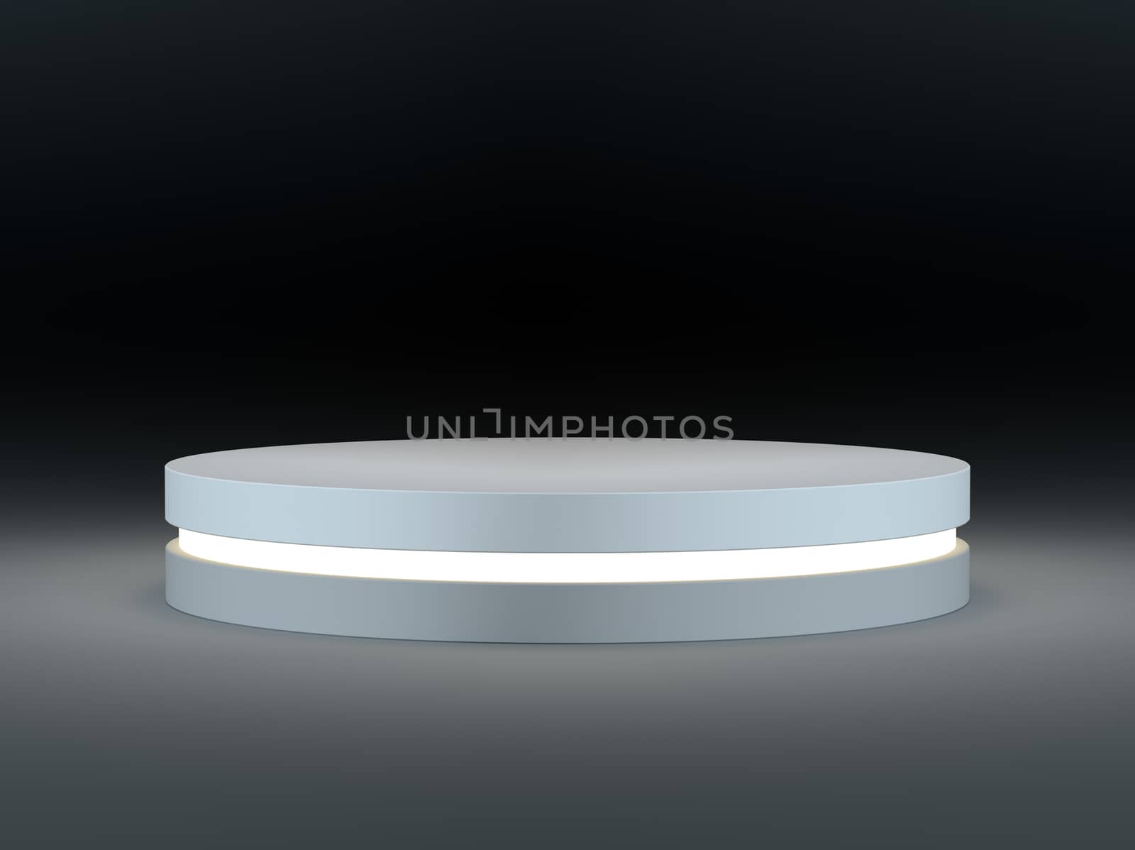 White round podium on a dark background. An empty place for your context. Template of advertising design. 3d illustration