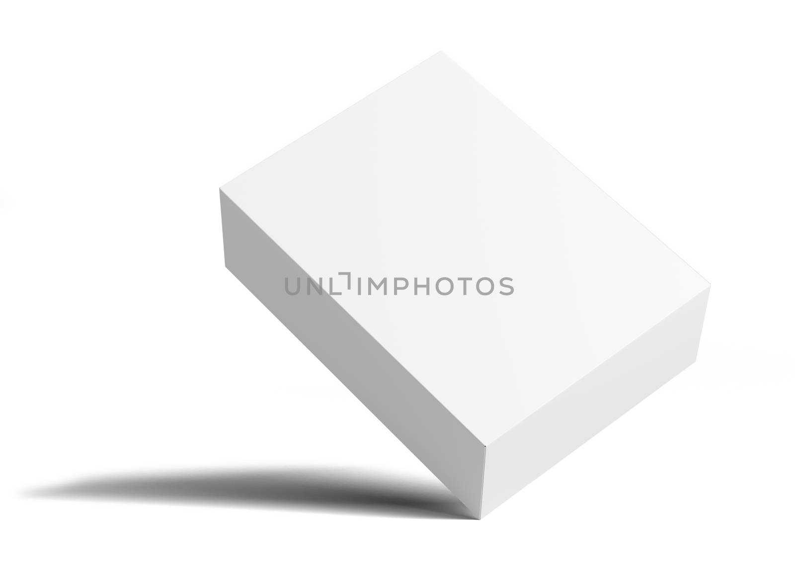 White Blank packaging cardboard box is tilted. Isolated on white background. 3D illustration