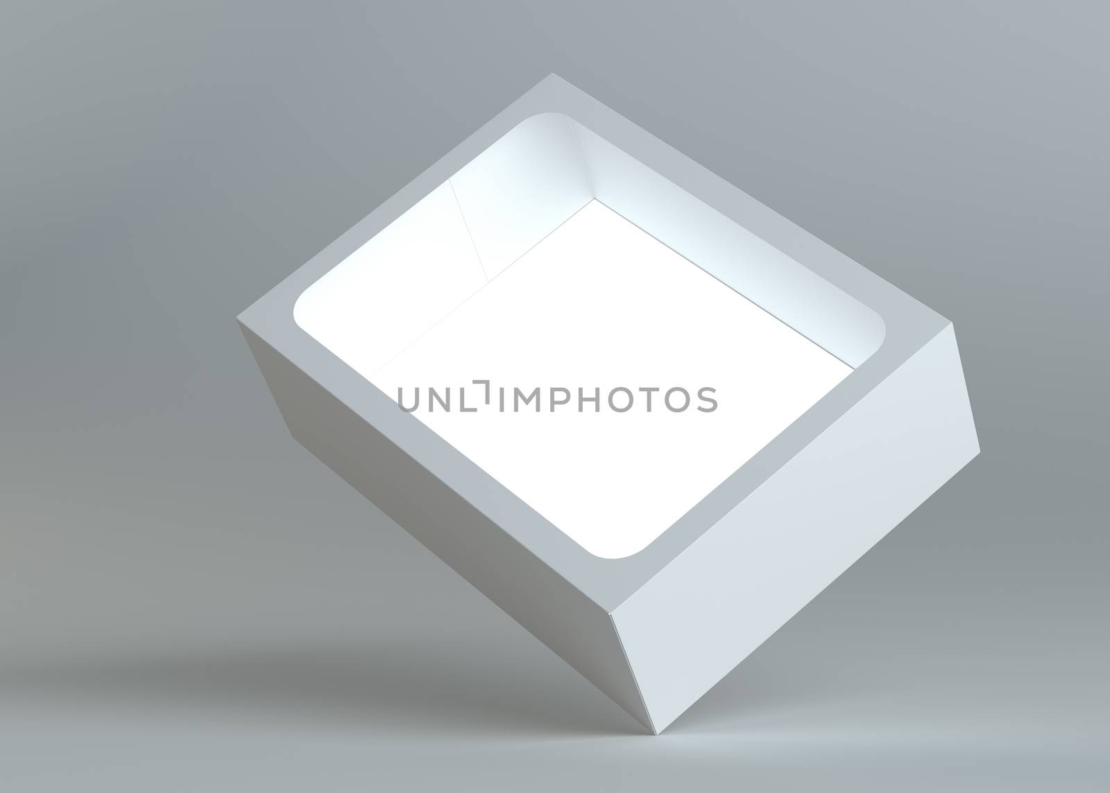 A realistic white empty packaging cardboard box for products - cosmetics, electronics, food, books and more. Gray background. 3d illustration
