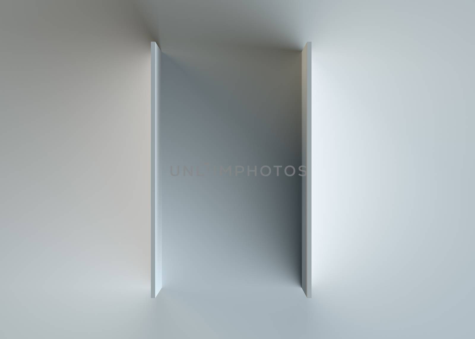 Two empty advertising shelves on dark background. 3d rendering