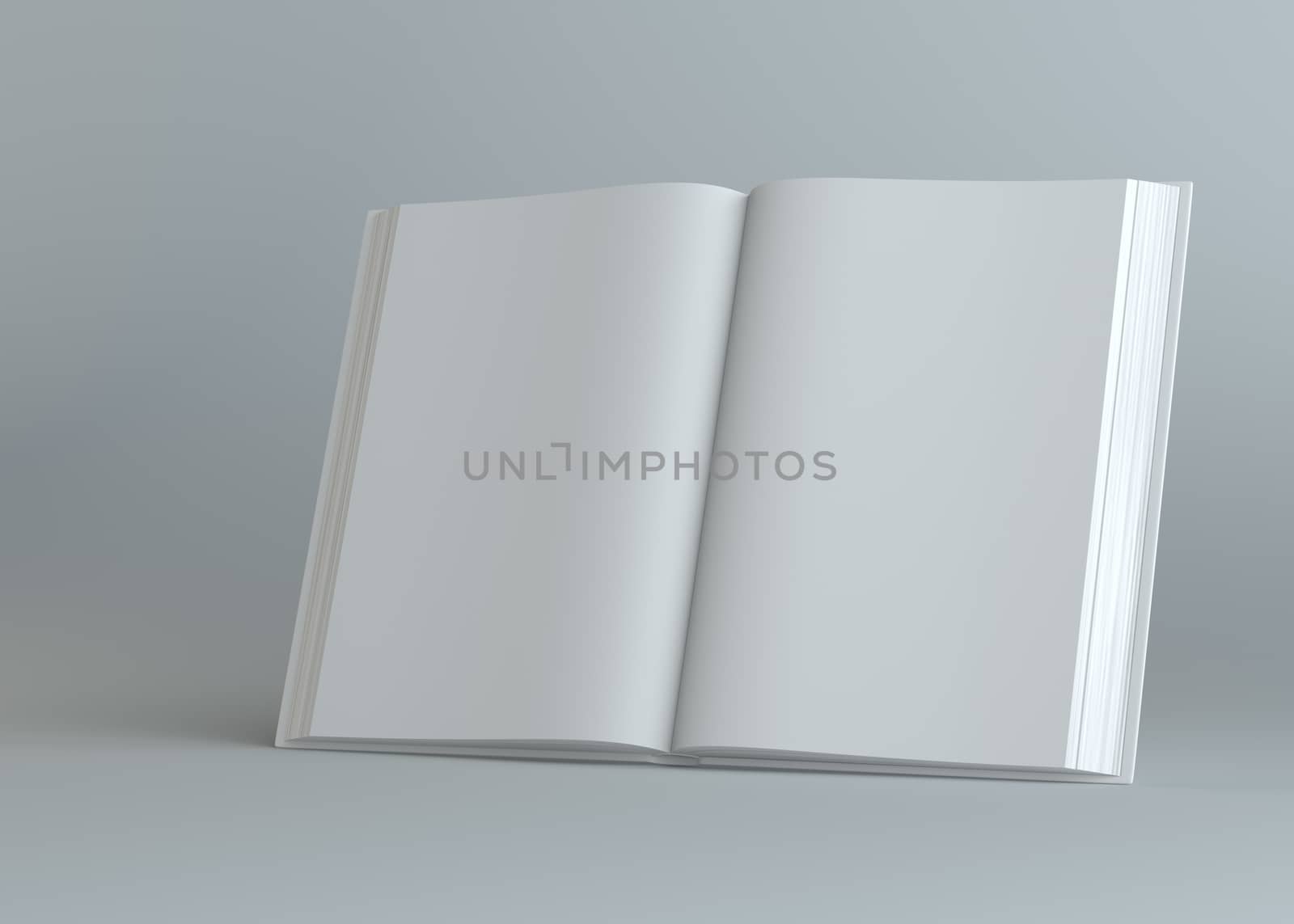 White empty open book on gray background by cherezoff