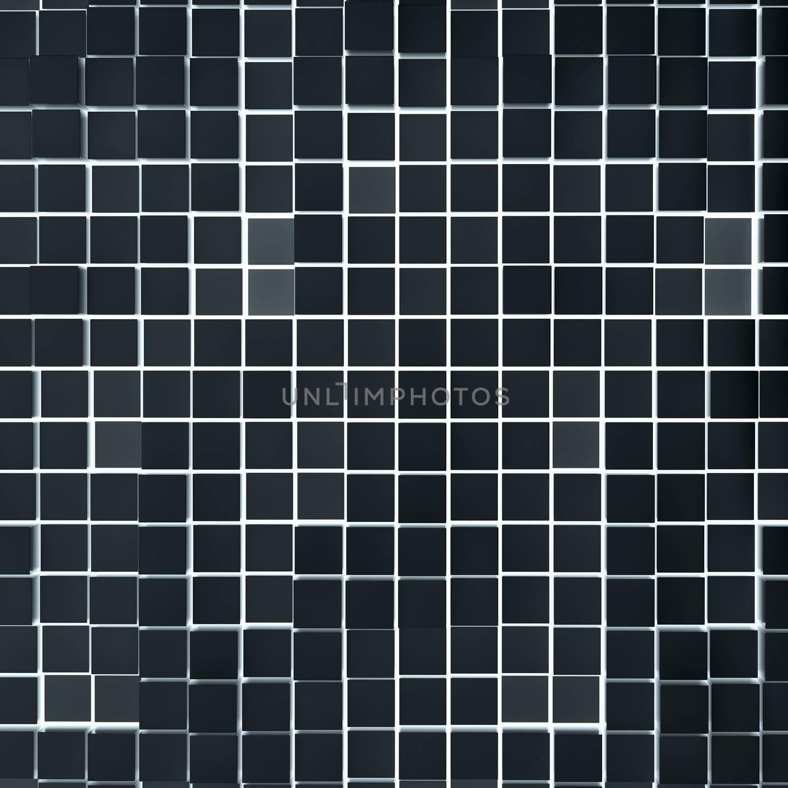 Abstract background from dark cubes. Light between cubes. 3D rendering