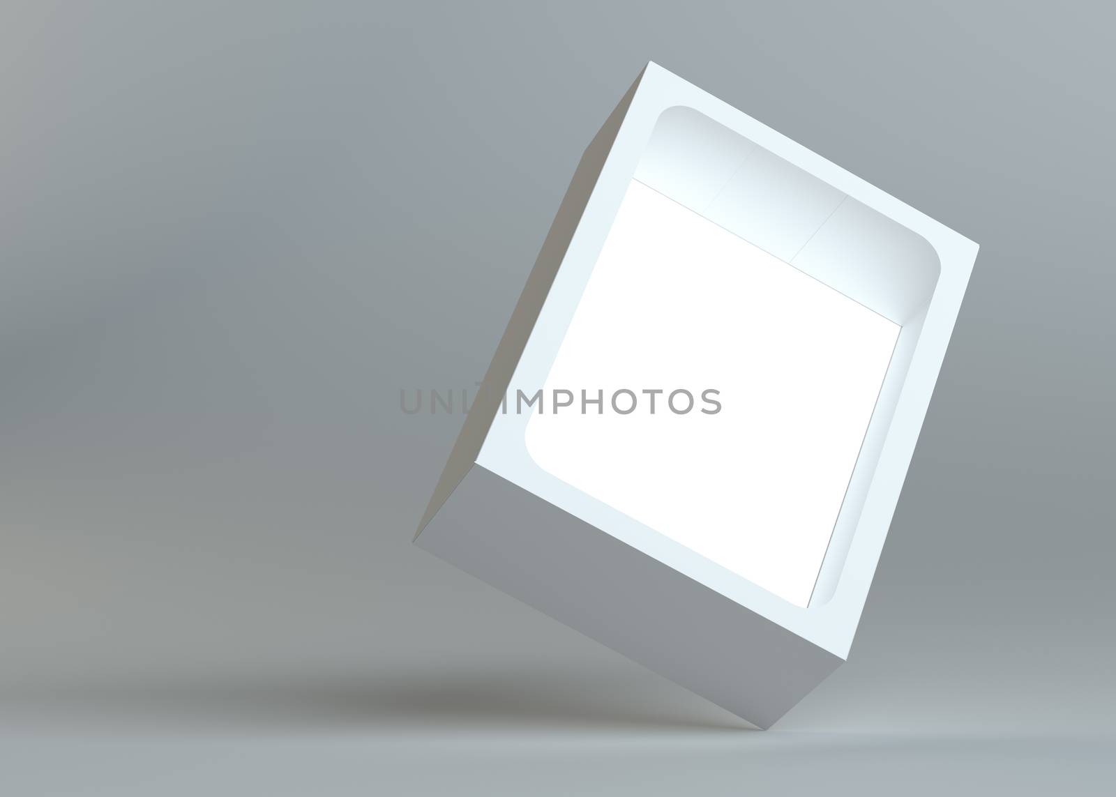 A realistic white empty packaging cardboard box for products - cosmetics, electronics, food, books and more. Gray background. 3d illustration