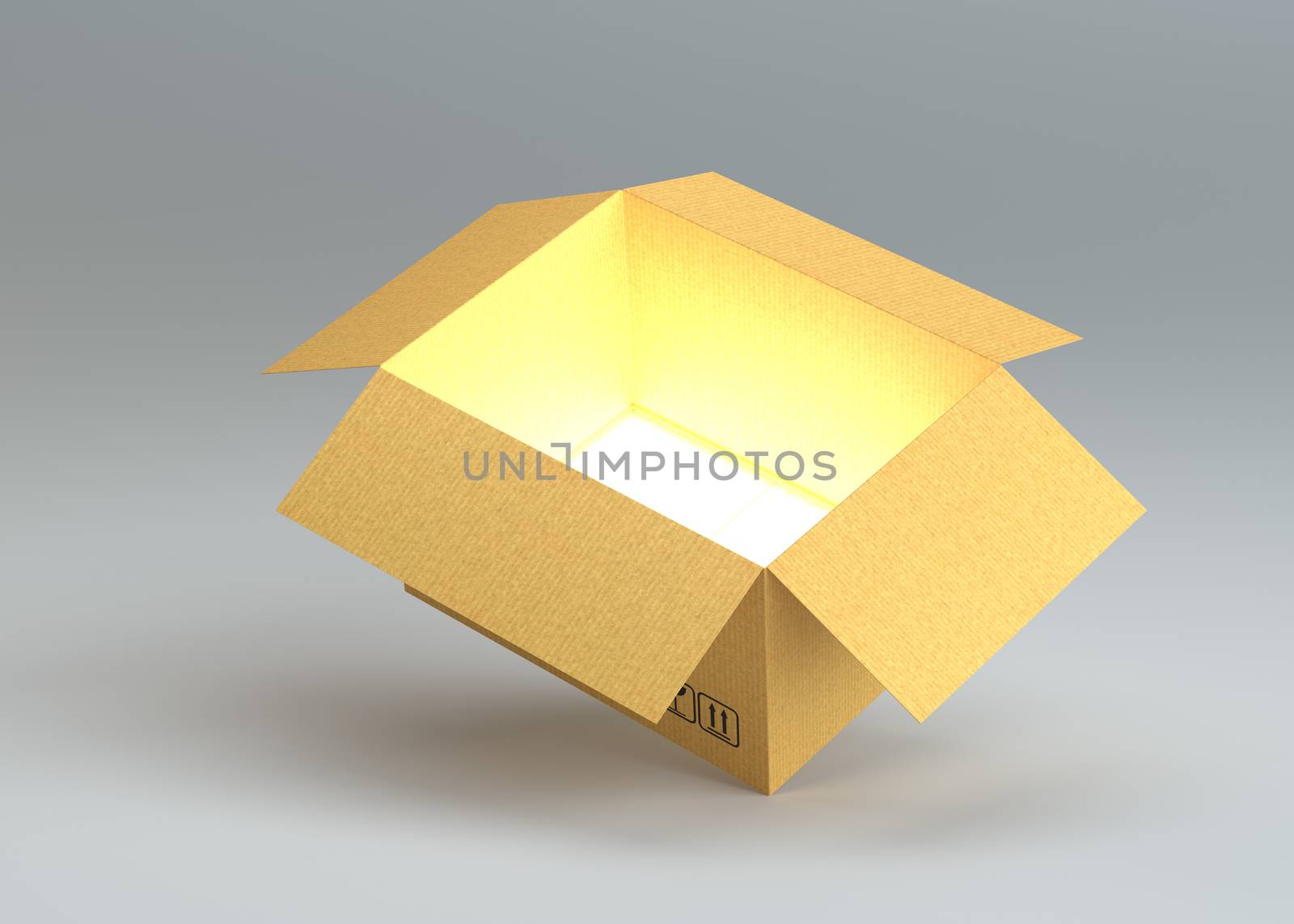 Open cardboard box with glow inside by cherezoff