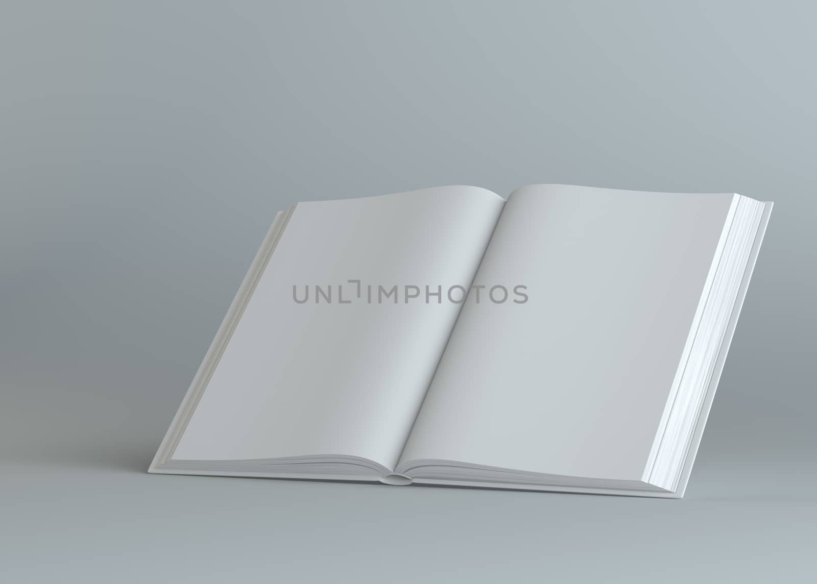 White empty open book on gray background by cherezoff