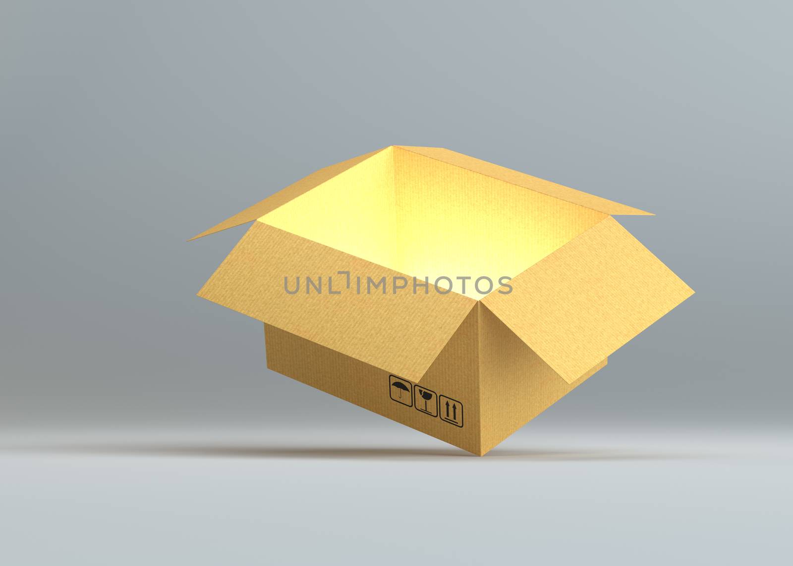 Open cardboard box with glow inside by cherezoff