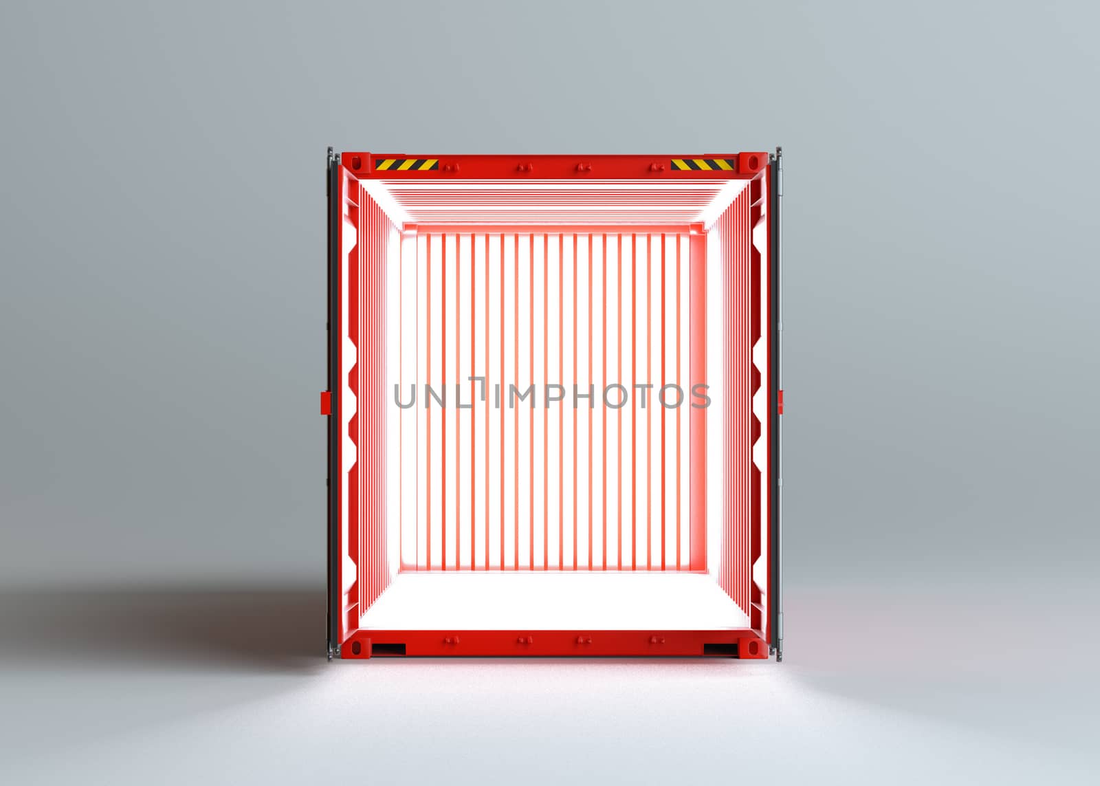 Open red cargo container with light inside by cherezoff