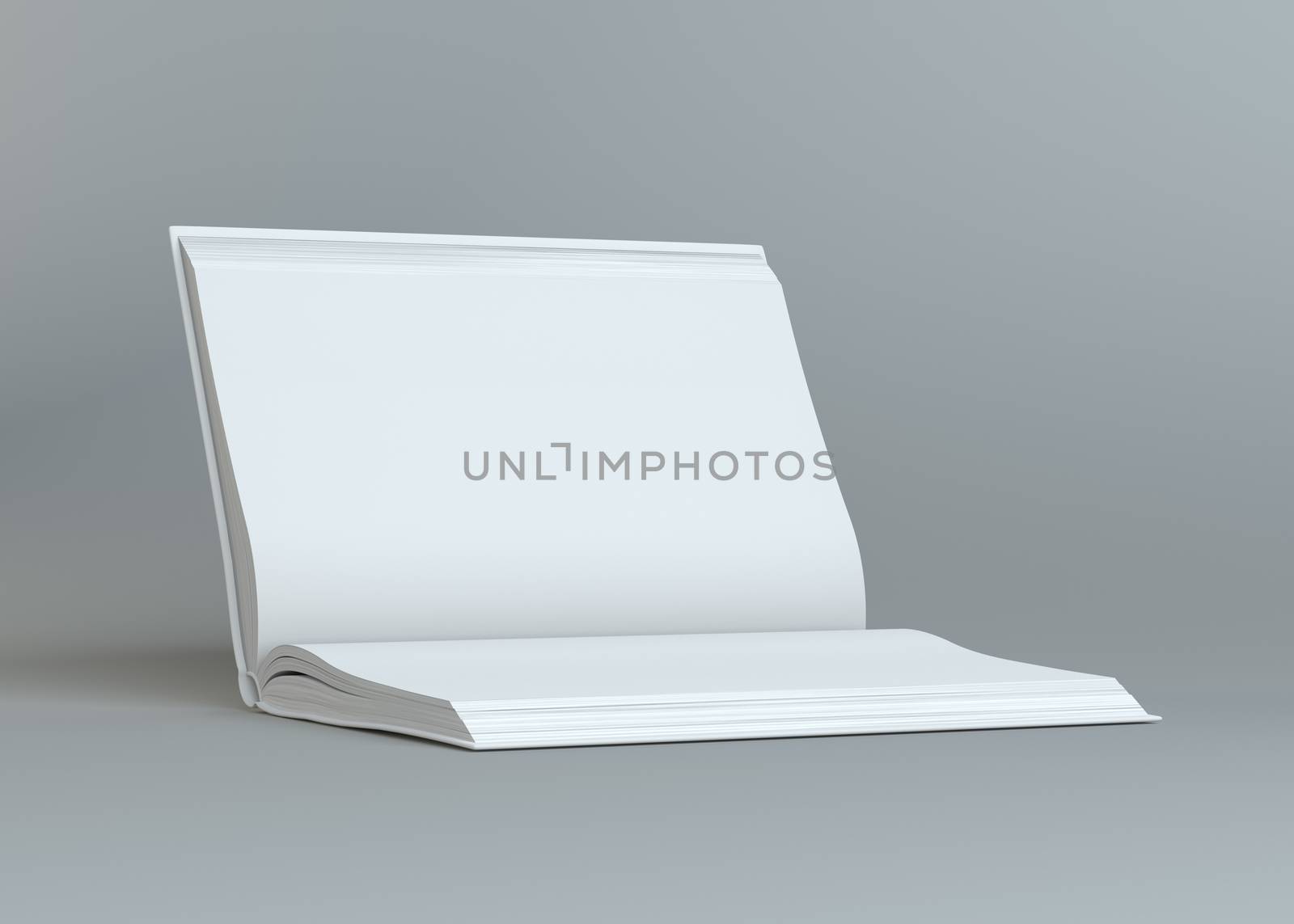 White empty open book on gray background by cherezoff