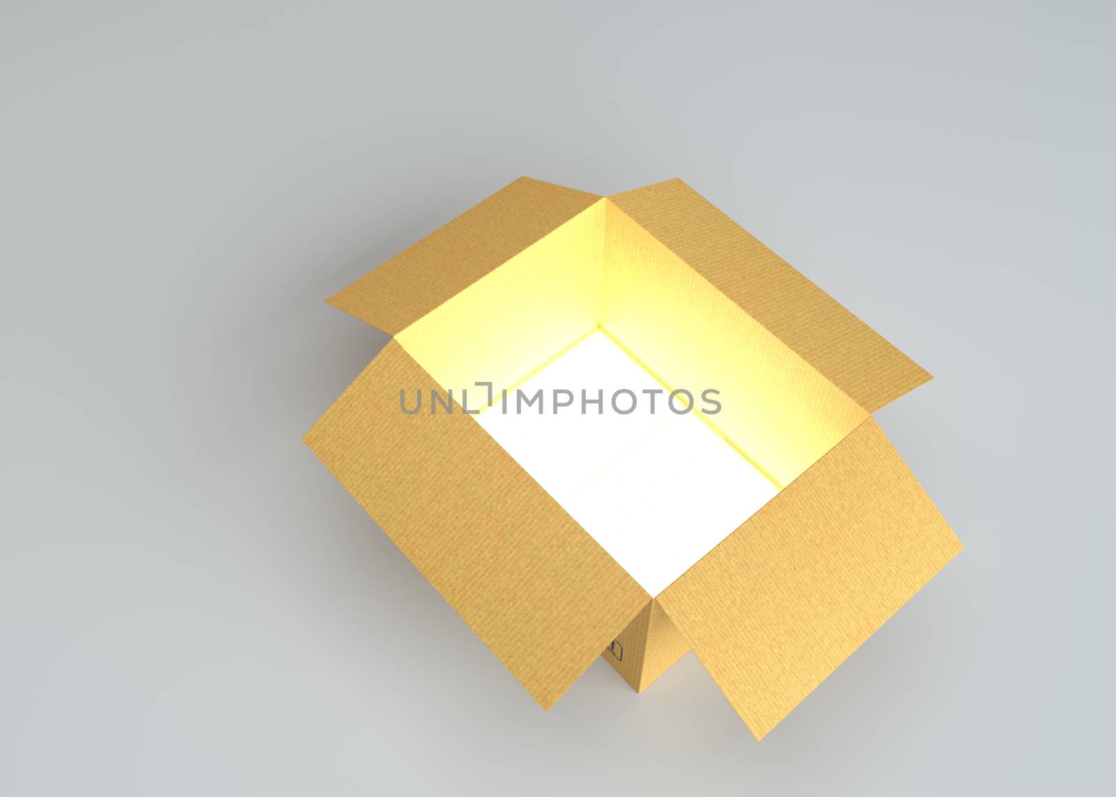 Open cardboard box with glow inside by cherezoff