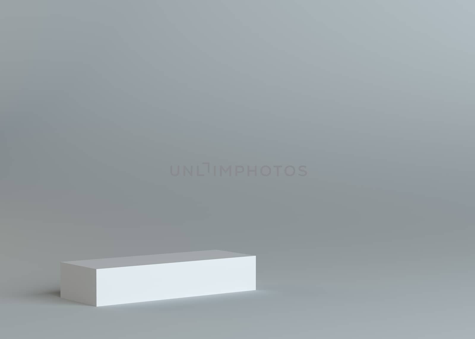 White empty box or podium or pedestal on gray background. Template for your content. 3d illustration