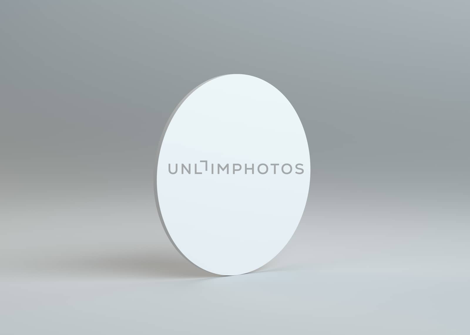 White empty paper disk on gray background. Template for your content. 3d illustration