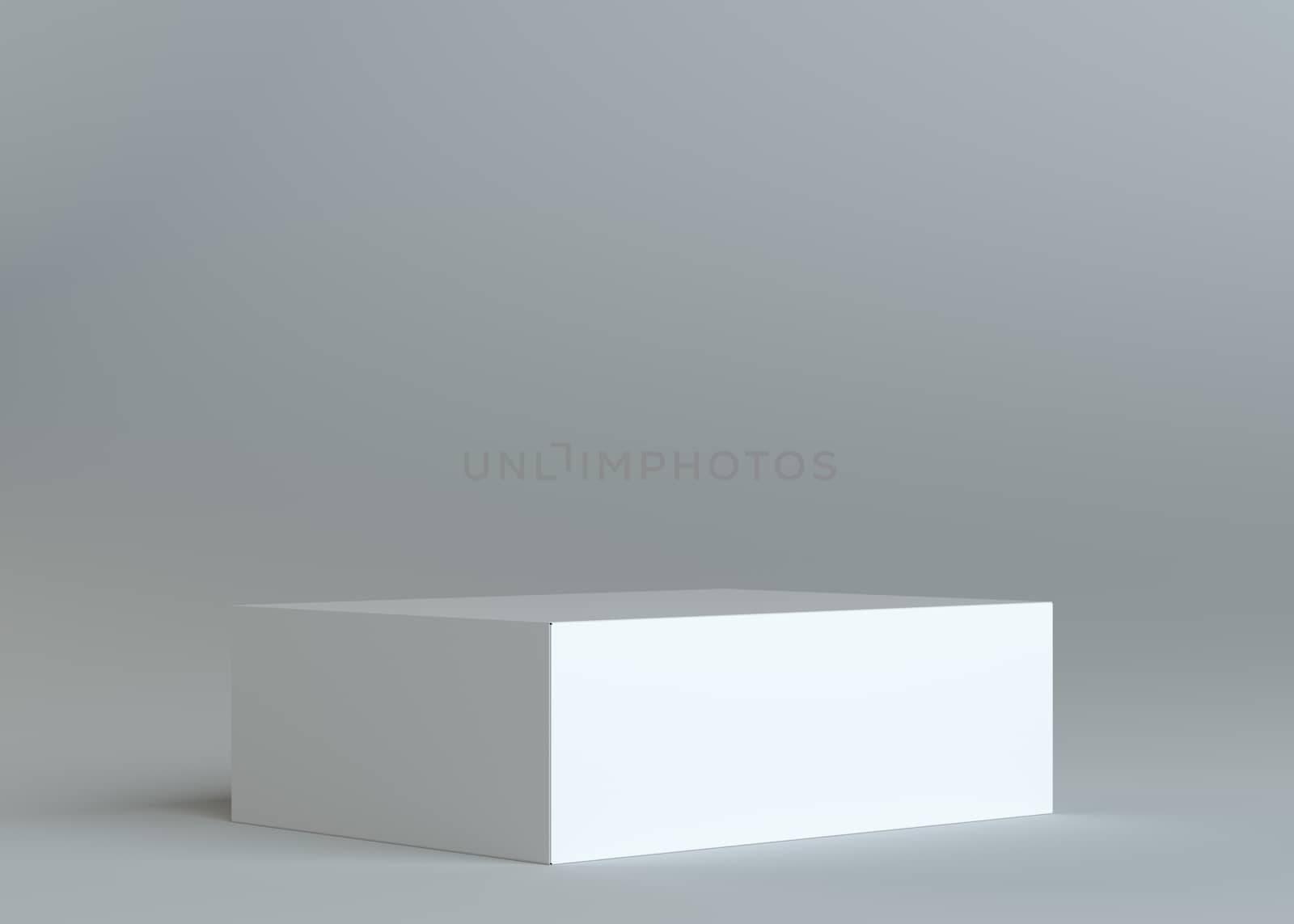 A realistic white empty packaging cardboard box for products - cosmetics, electronics, food, books and more. Gray background. 3d illustration