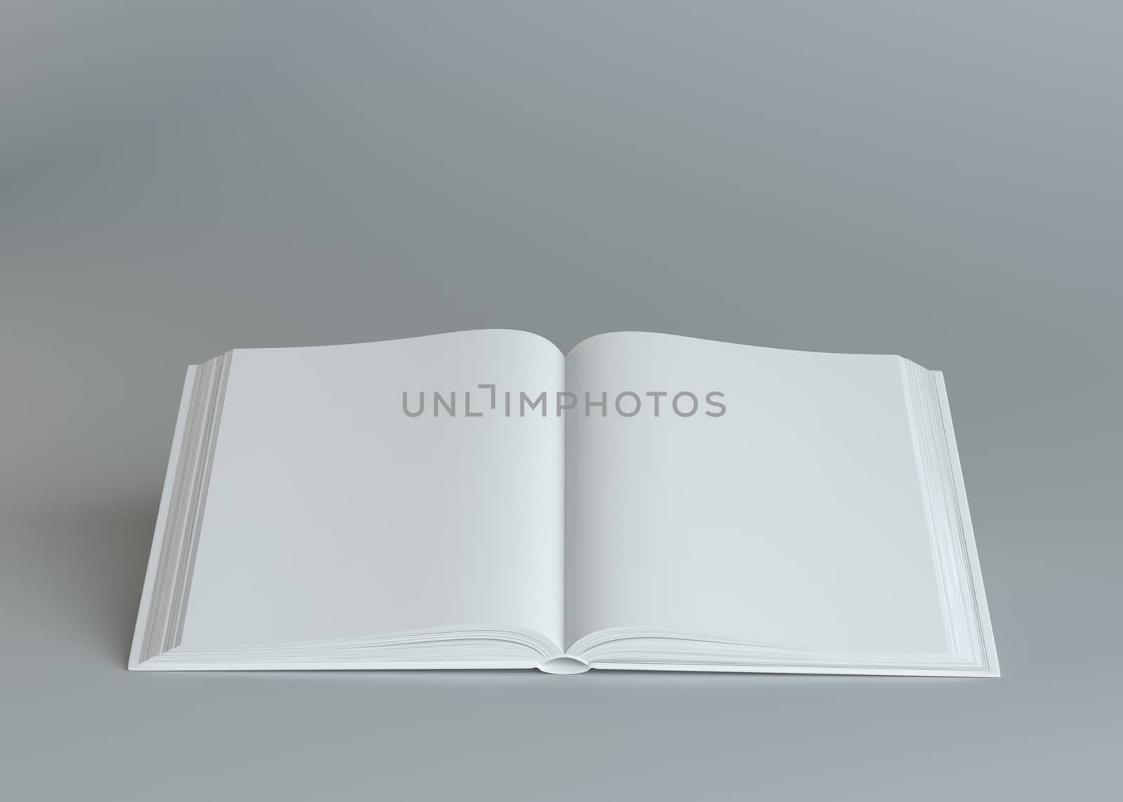 White empty open book on gray background by cherezoff