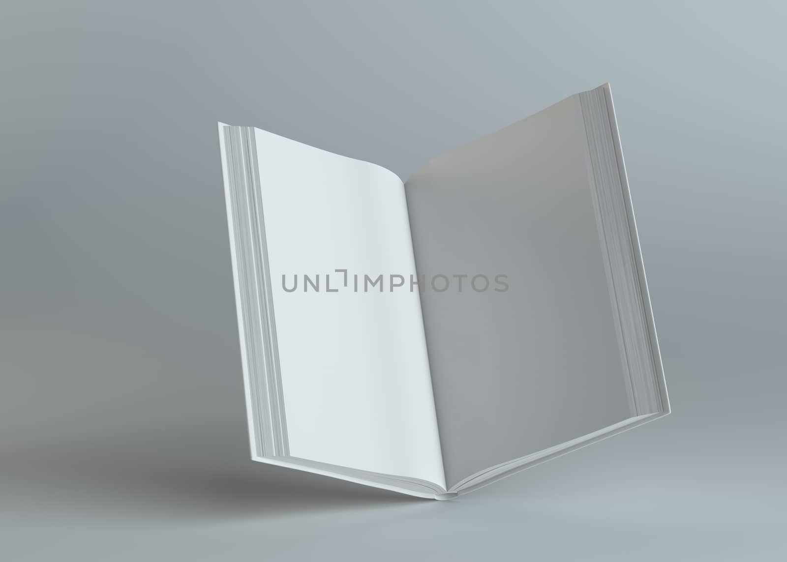 White empty open book on gray background by cherezoff