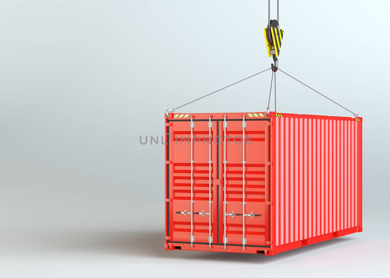 Crane hook and red cargo container by cherezoff
