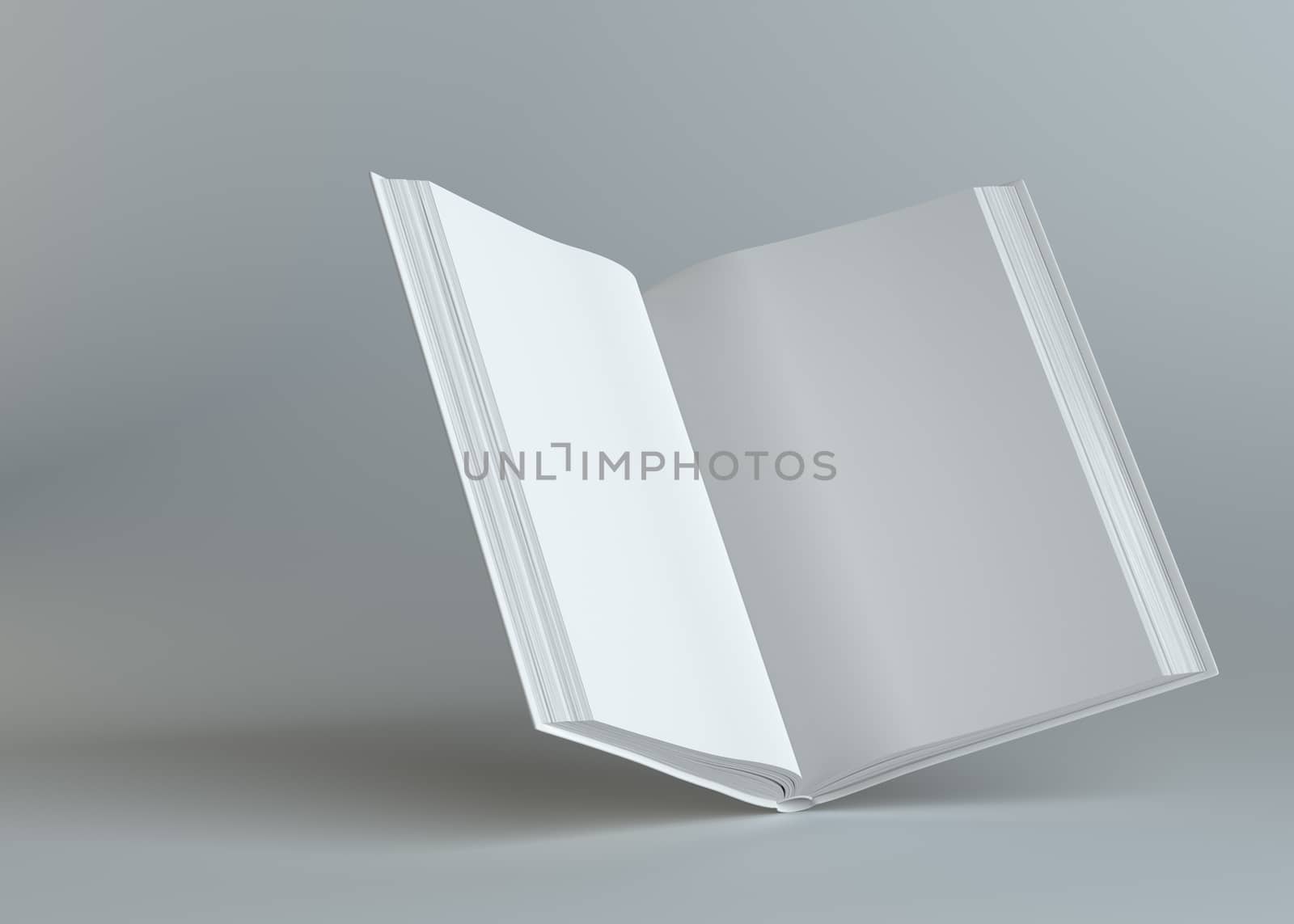 White empty open book on gray background by cherezoff