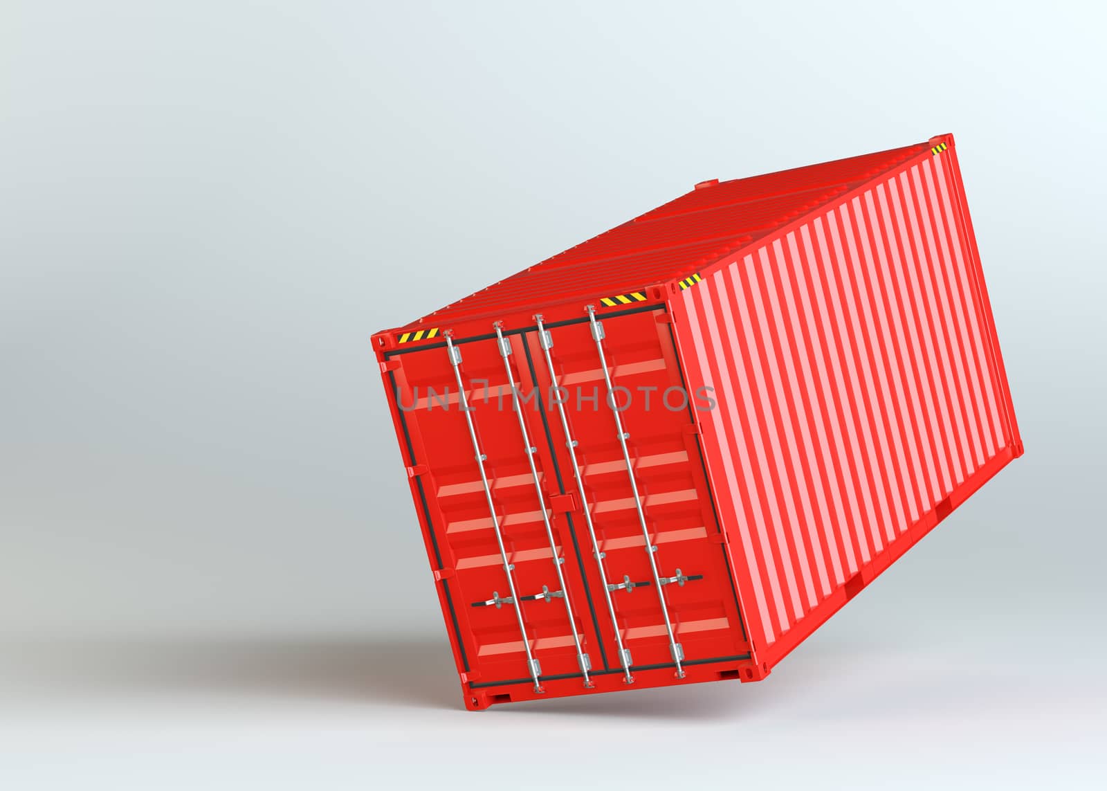 Red cargo container on gray background. 3D rendering