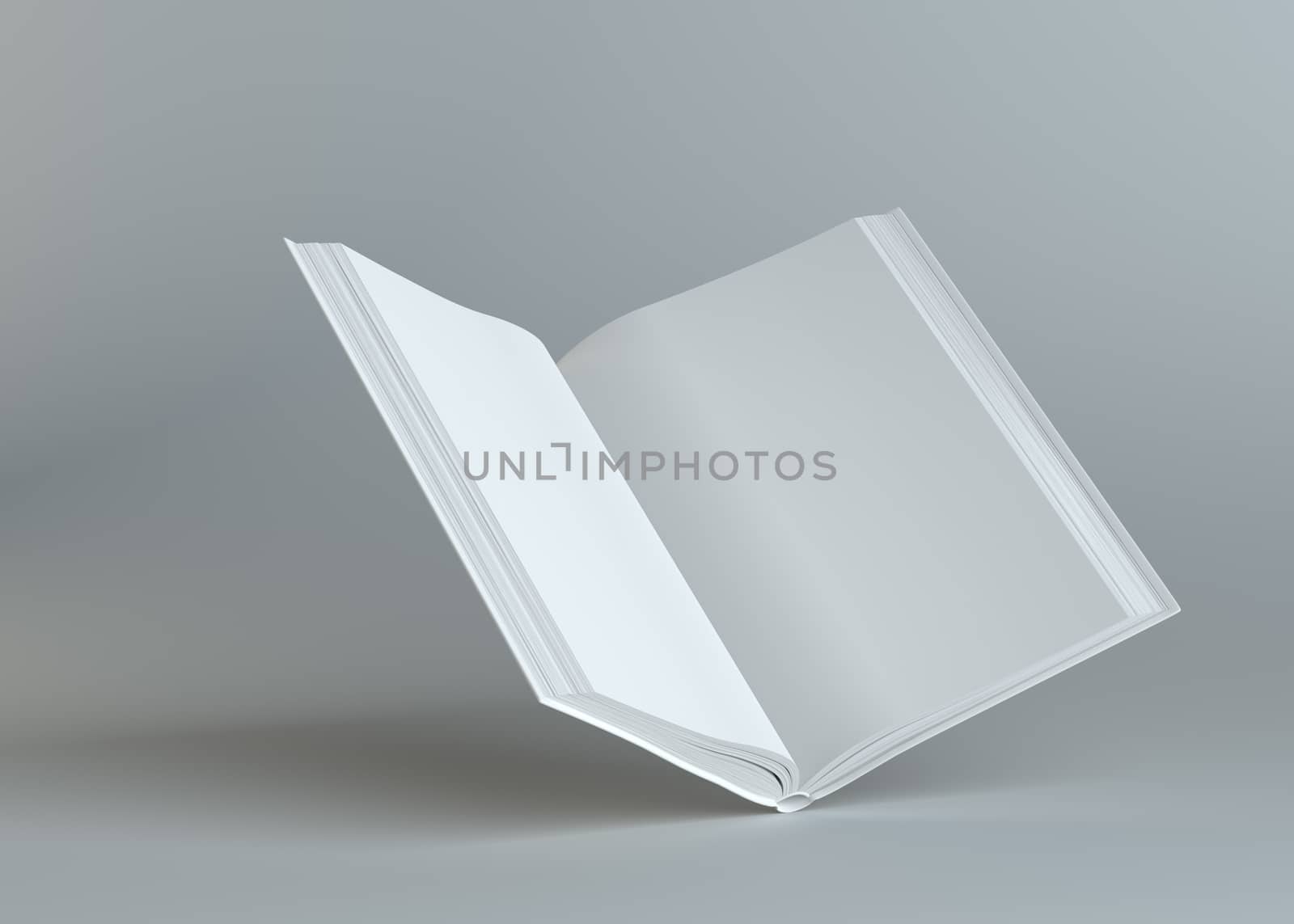 White empty open book on gray background by cherezoff