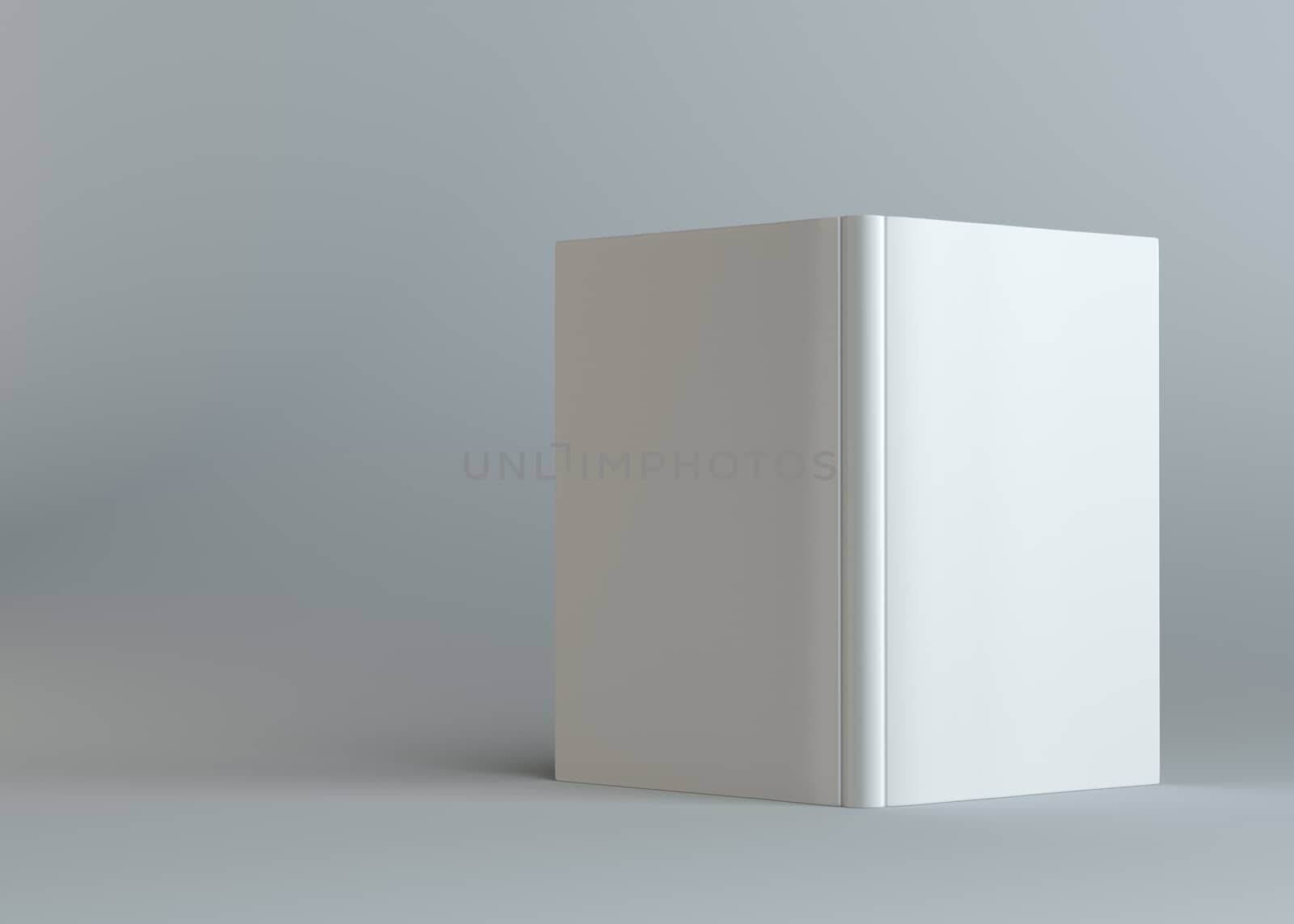 White empty open book on gray background by cherezoff