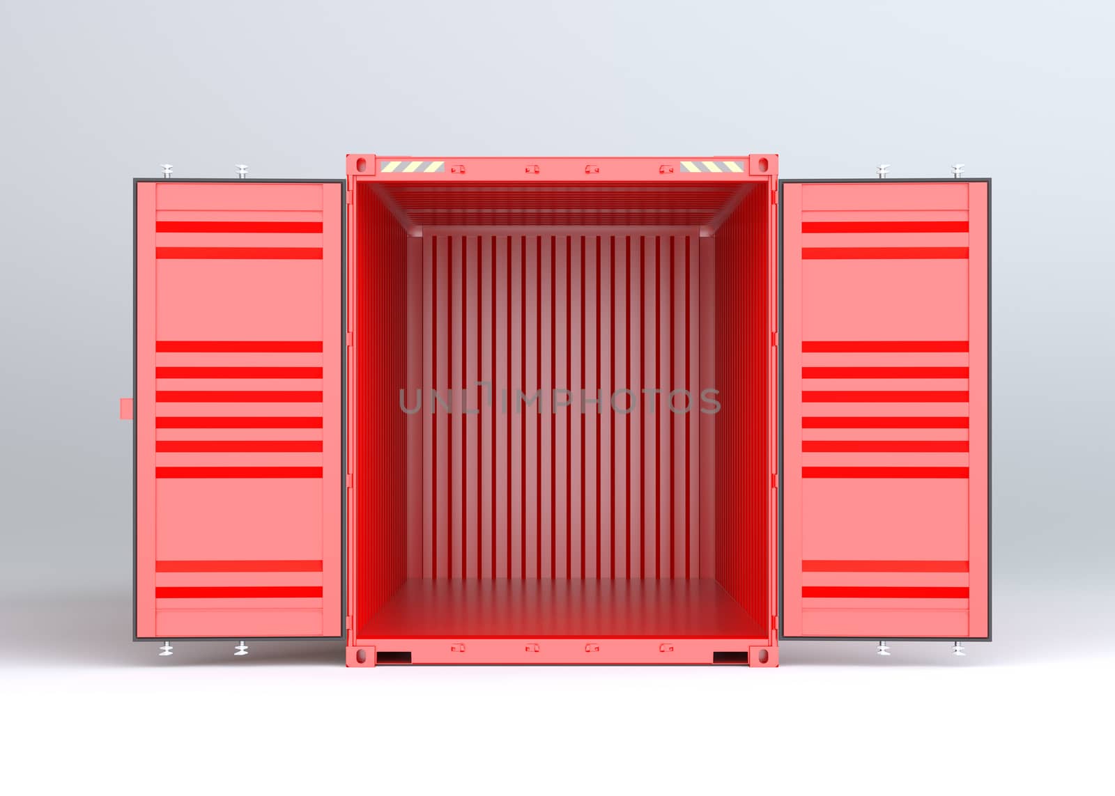 Open red cargo container on gray background by cherezoff