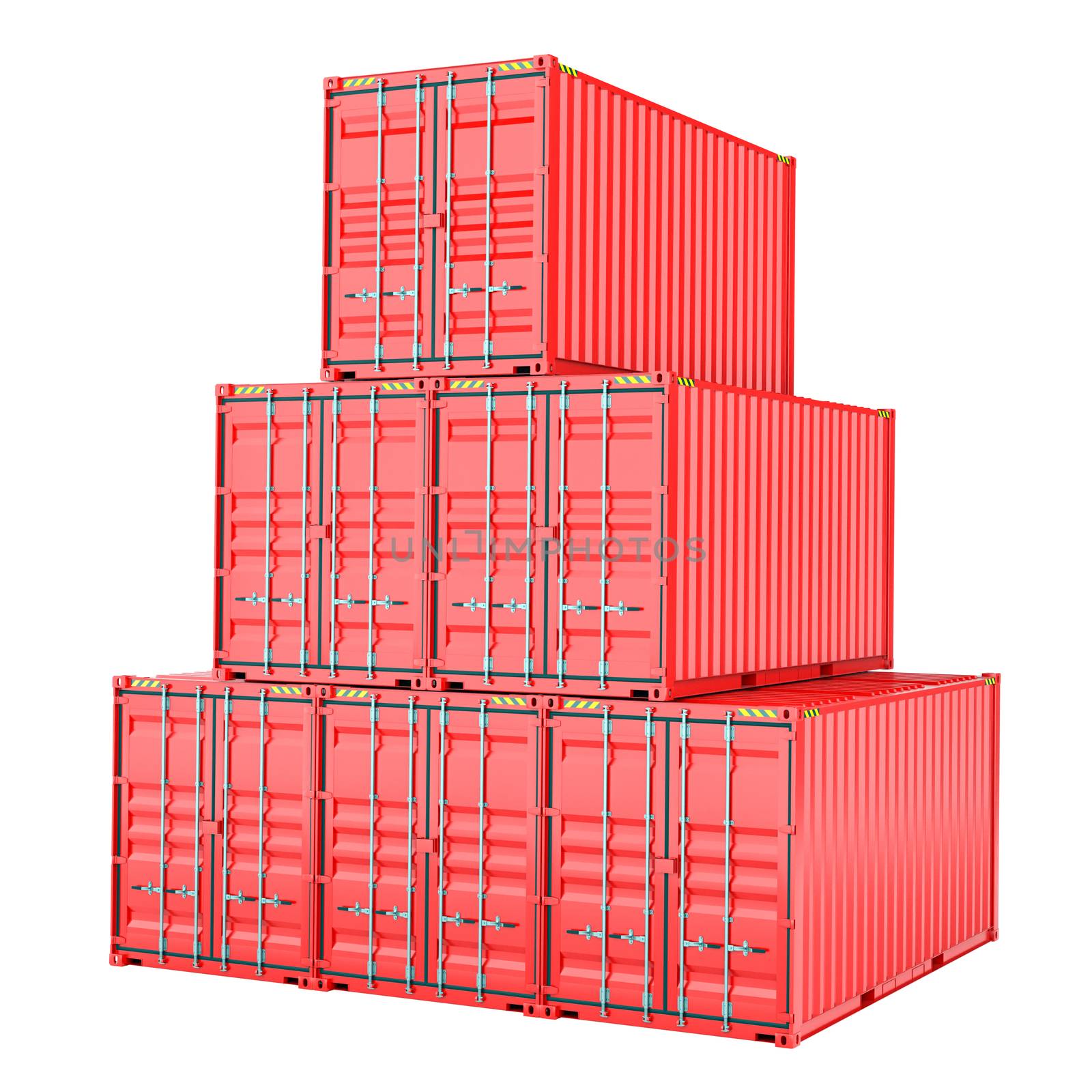 Stacked red cargo containers over white 3D Illustration