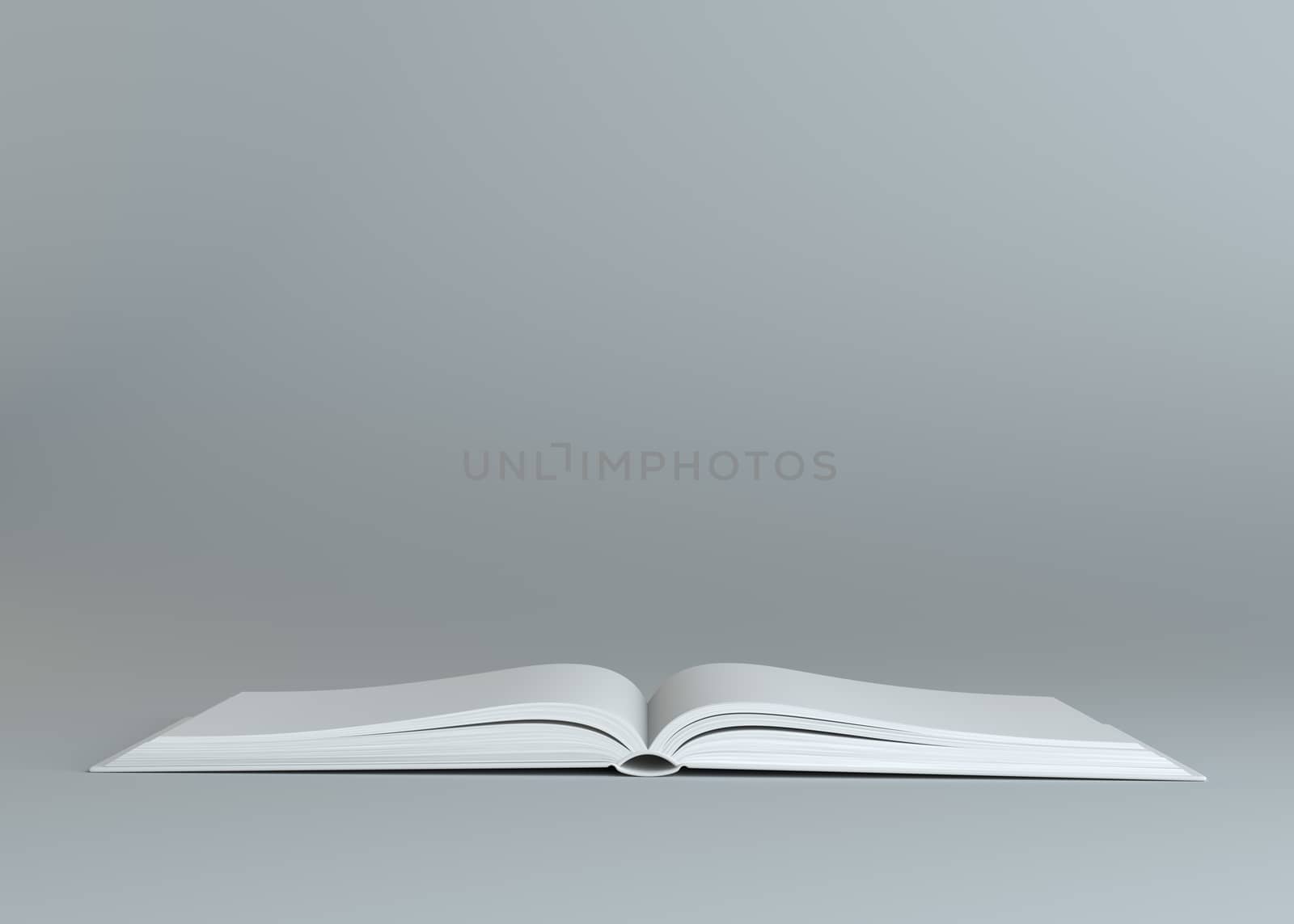 White empty open book on gray background by cherezoff