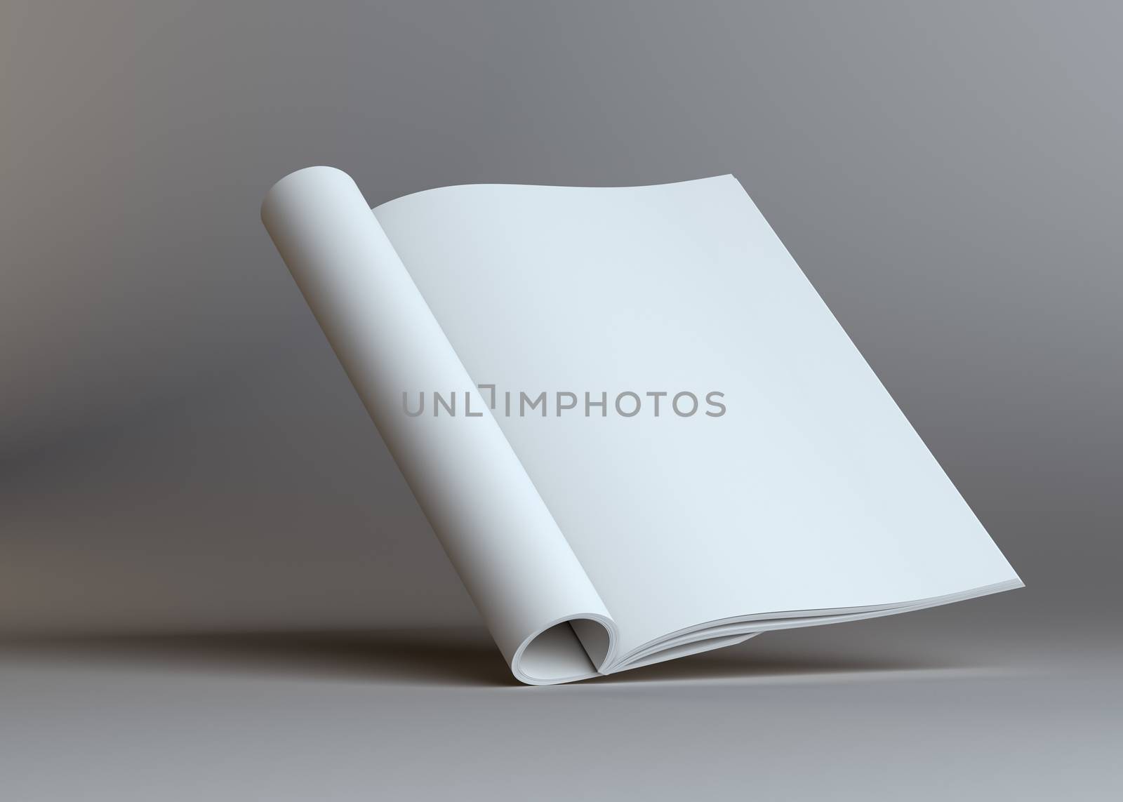 Blank open paper brochure on grey background by cherezoff