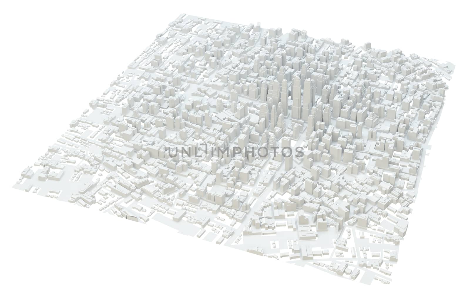 White modern city. Isolated on white. 3D rendering