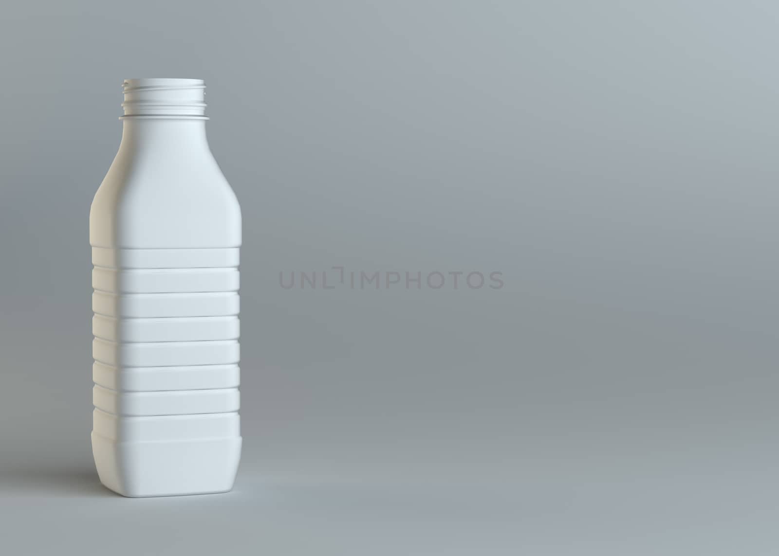 White empty bottle on gray background. Template for your content. 3d illustration