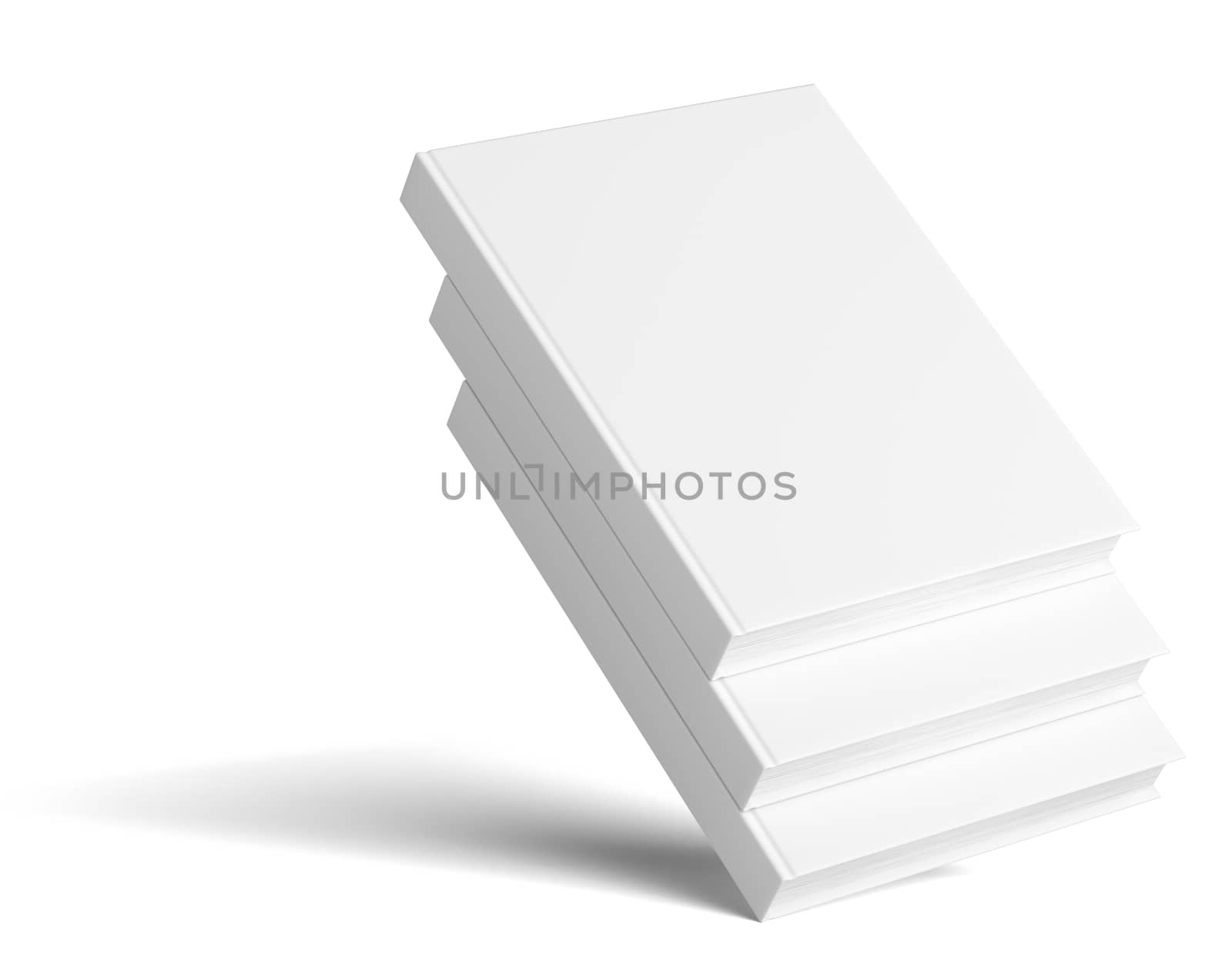 Blank three empty books on grey studio background. Empty place for your content. 3D Illustration