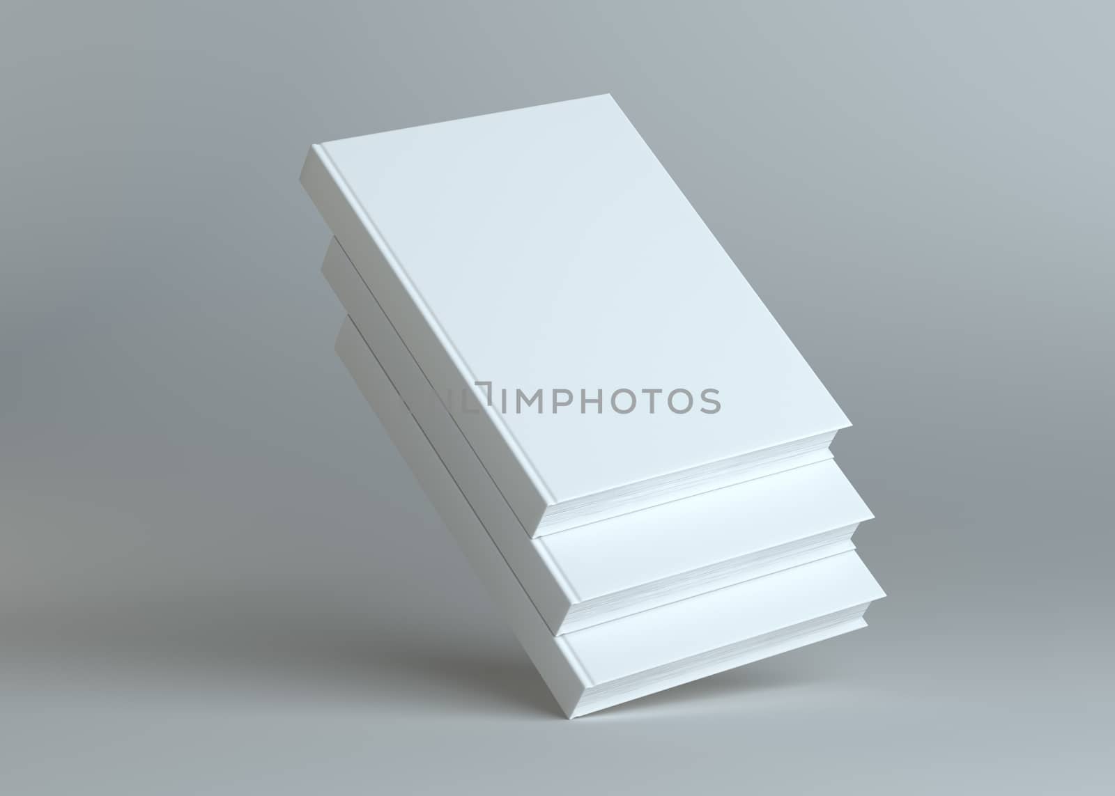 Blank three empty books on grey studio background by cherezoff