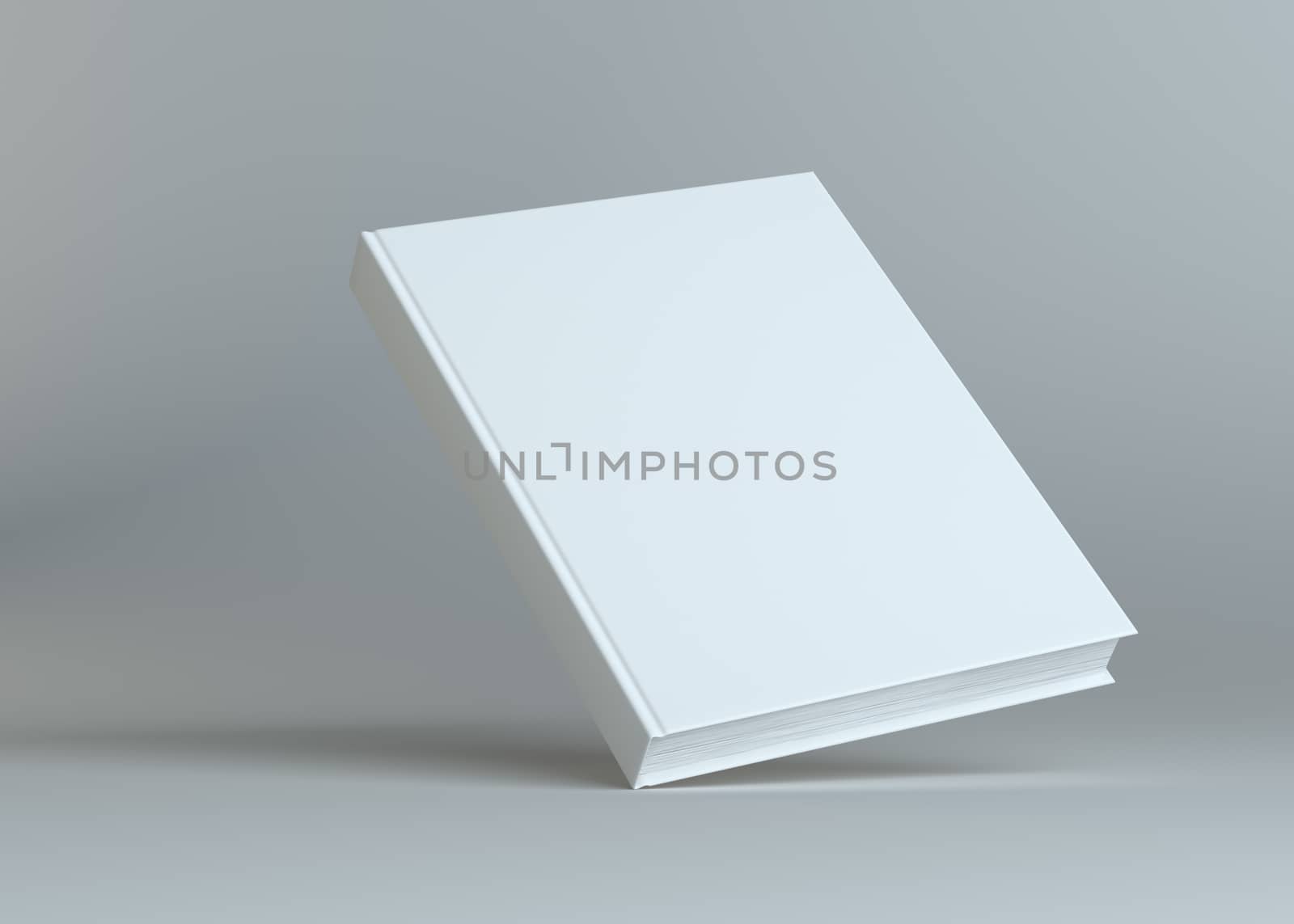 Blank empty book on grey studio background. Empty place for your content. 3D Illustration