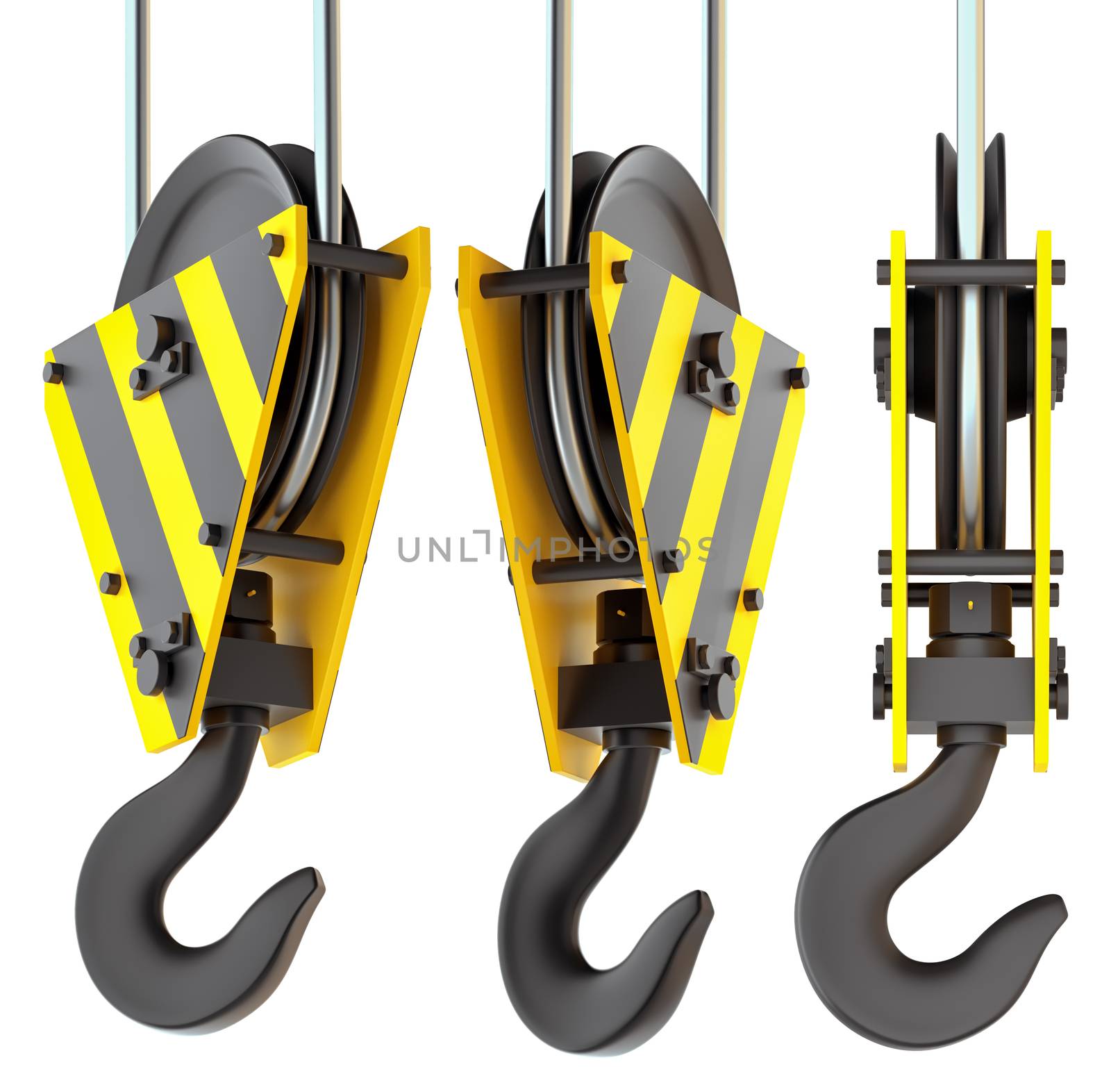 Set of crane hooks. Isolated on white. 3D Illustration