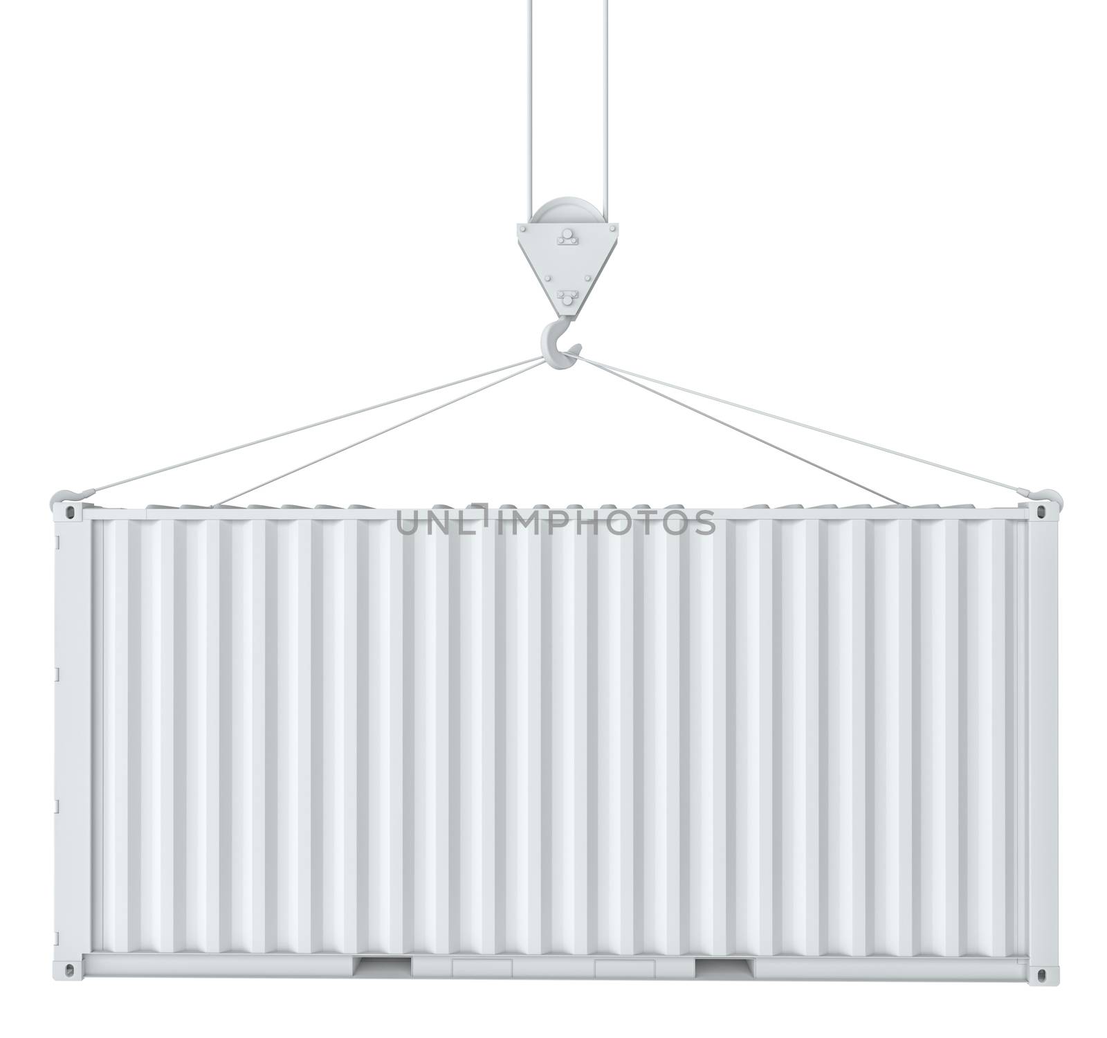 White cargo container on hook by cherezoff