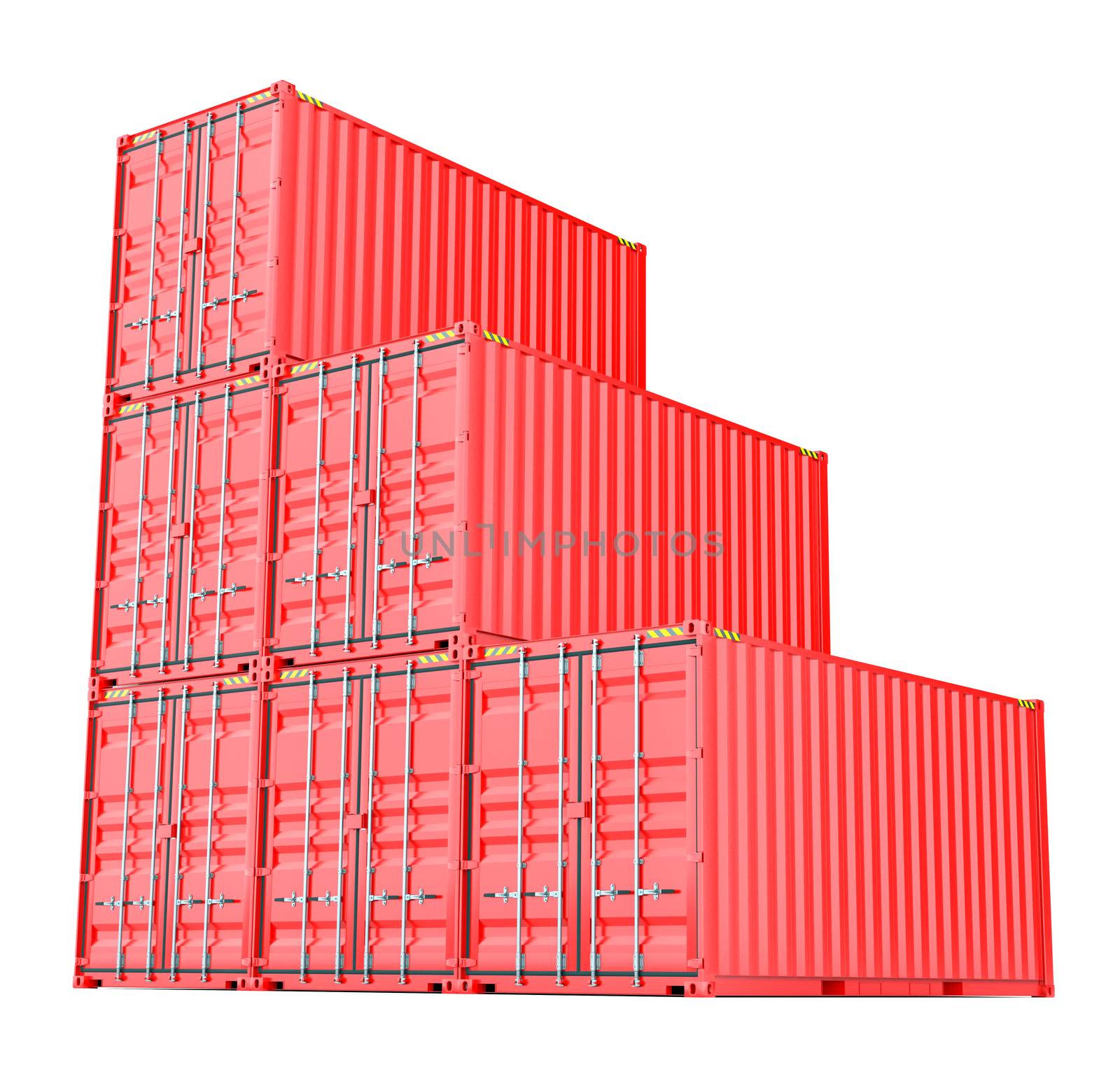 Stacked red cargo containers over white 3D Illustration