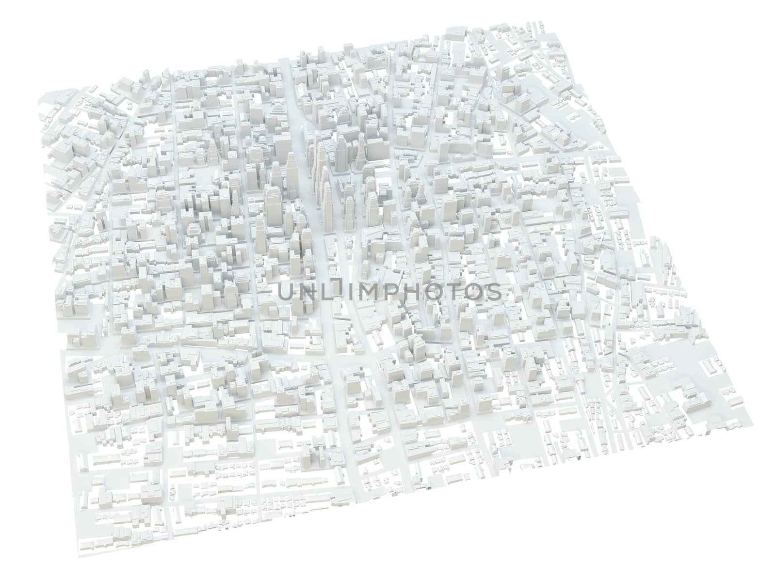 White modern city. Isolated on white. 3D rendering