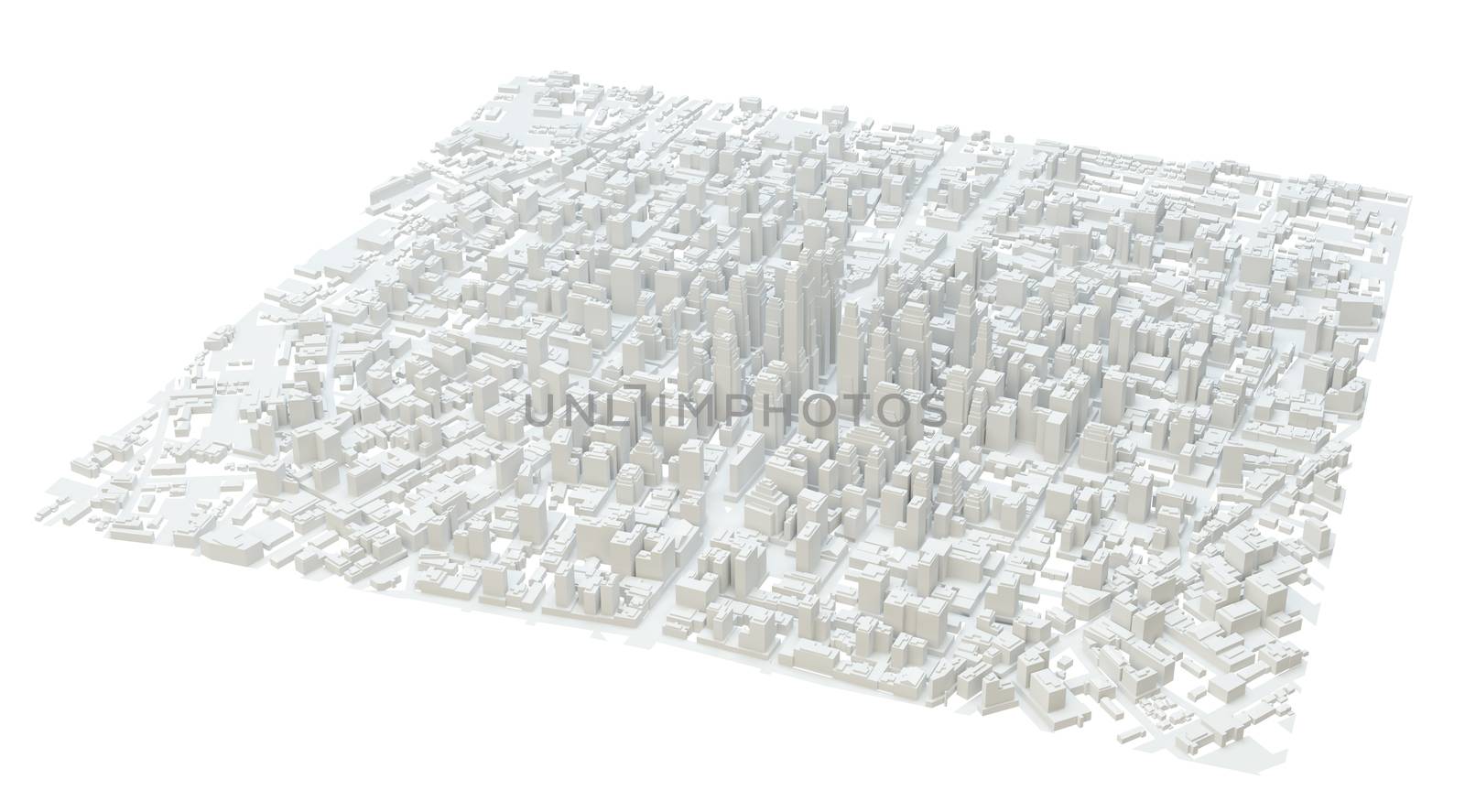 White modern city. Isolated on white. 3D rendering