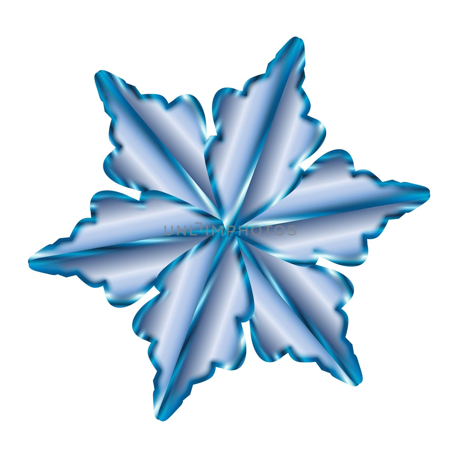 a single snowflake in blue over a white background
